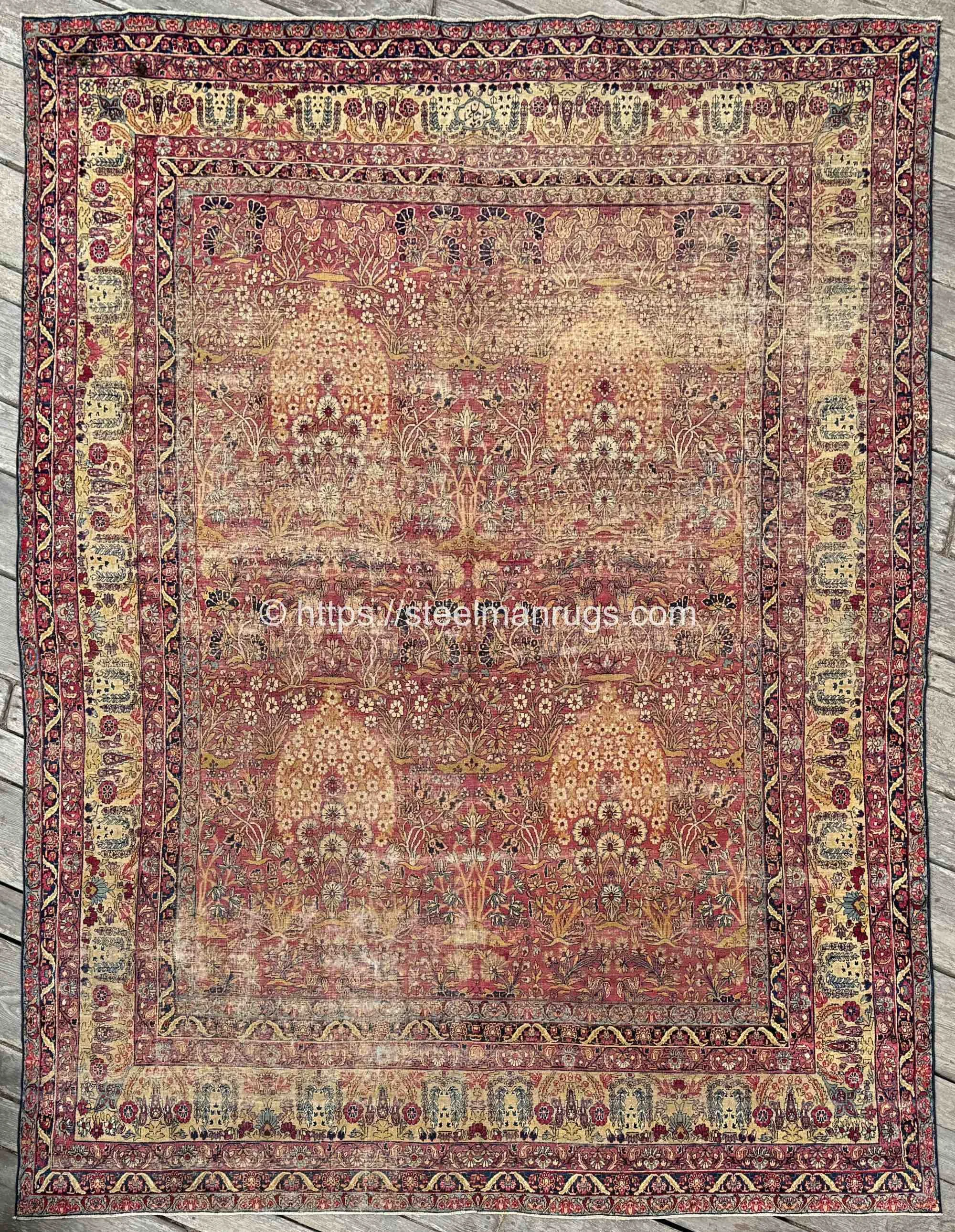 Antique Persian Lavar Kerman Rug 9'6"x12'4" 17th Century Mughal Garden Design