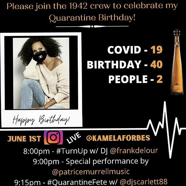 It&rsquo;s Party time tonight ... 🎂🎊 🎉 🎈..Join  me and @kamelaforbes tonight at 8pm on IG Live as we celebrate her Birthday. @frankdelour &amp; @djscarlett88 will be holding it down on the turntable and special performance by @patricemurrellmusic