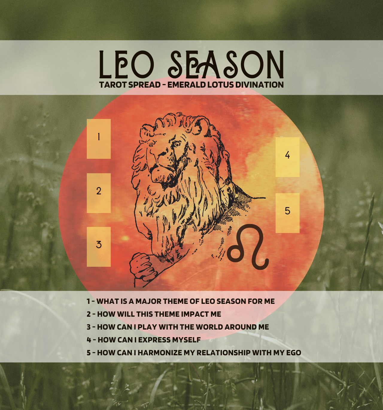 Leo Season Tarot Spread — Emerald Lotus