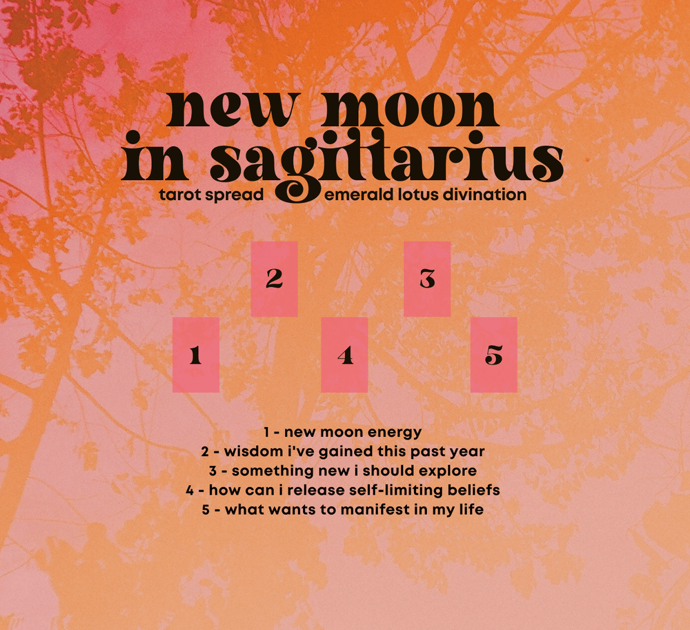 New Moon in Sagittarius Tarot Spread — Emerald Lotus