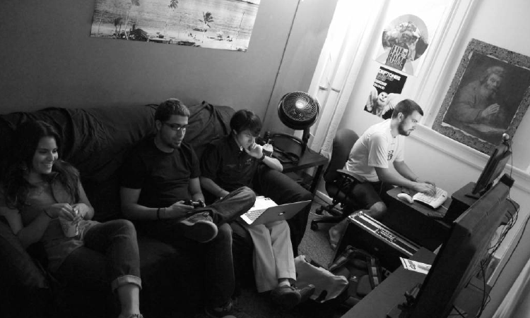 Convergent Media students working in the Convergent Media office