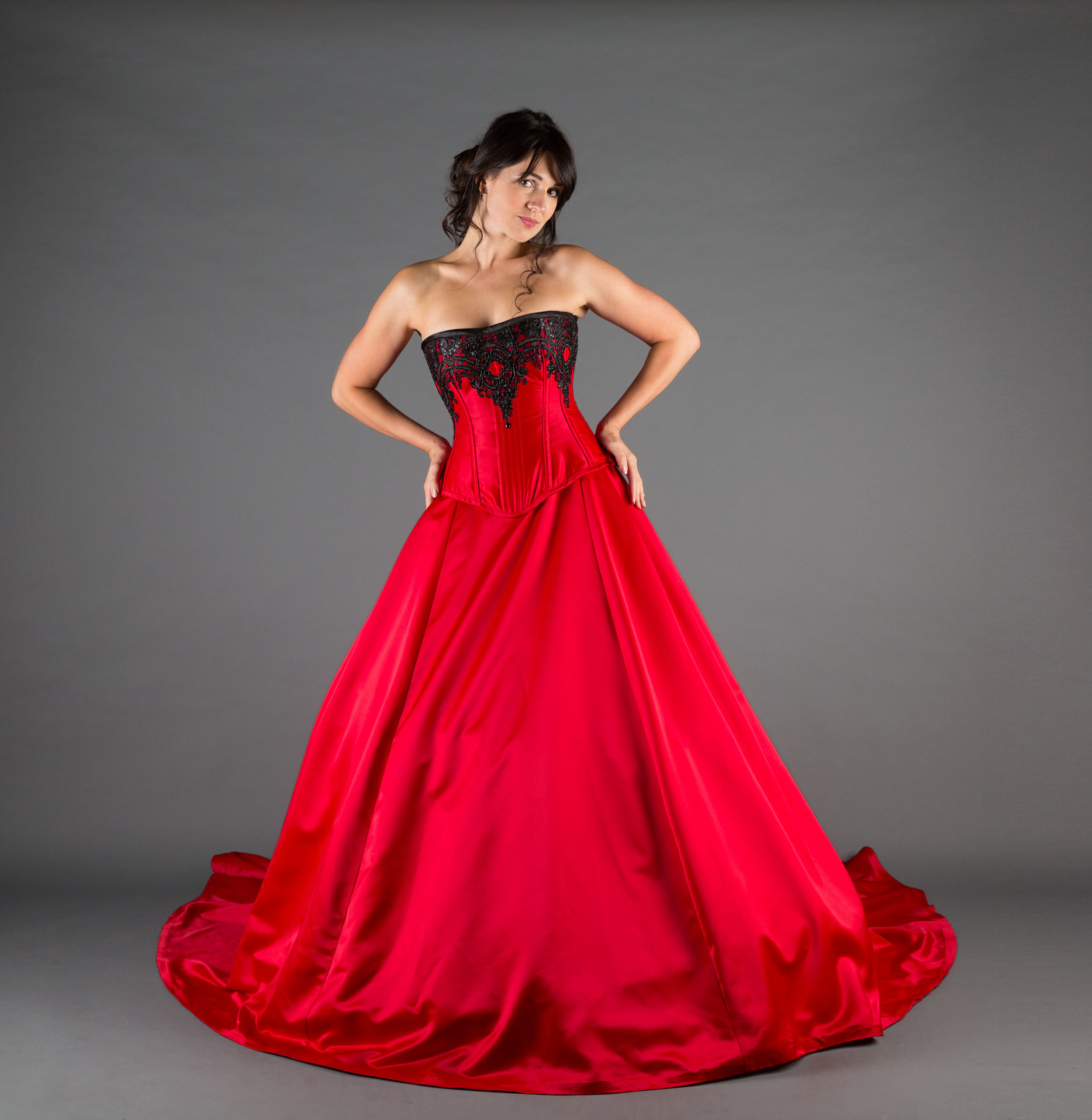 Ball Gown Long Sleeve Black and Red Prom Dress – daisystyledress
