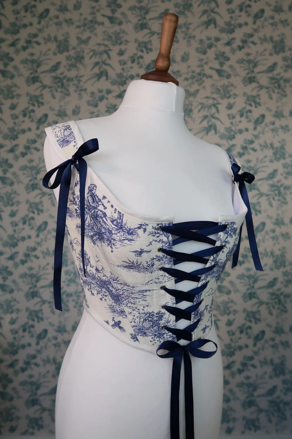 Royal-Blue Toile de Jouy Corset  IVORY BLACK