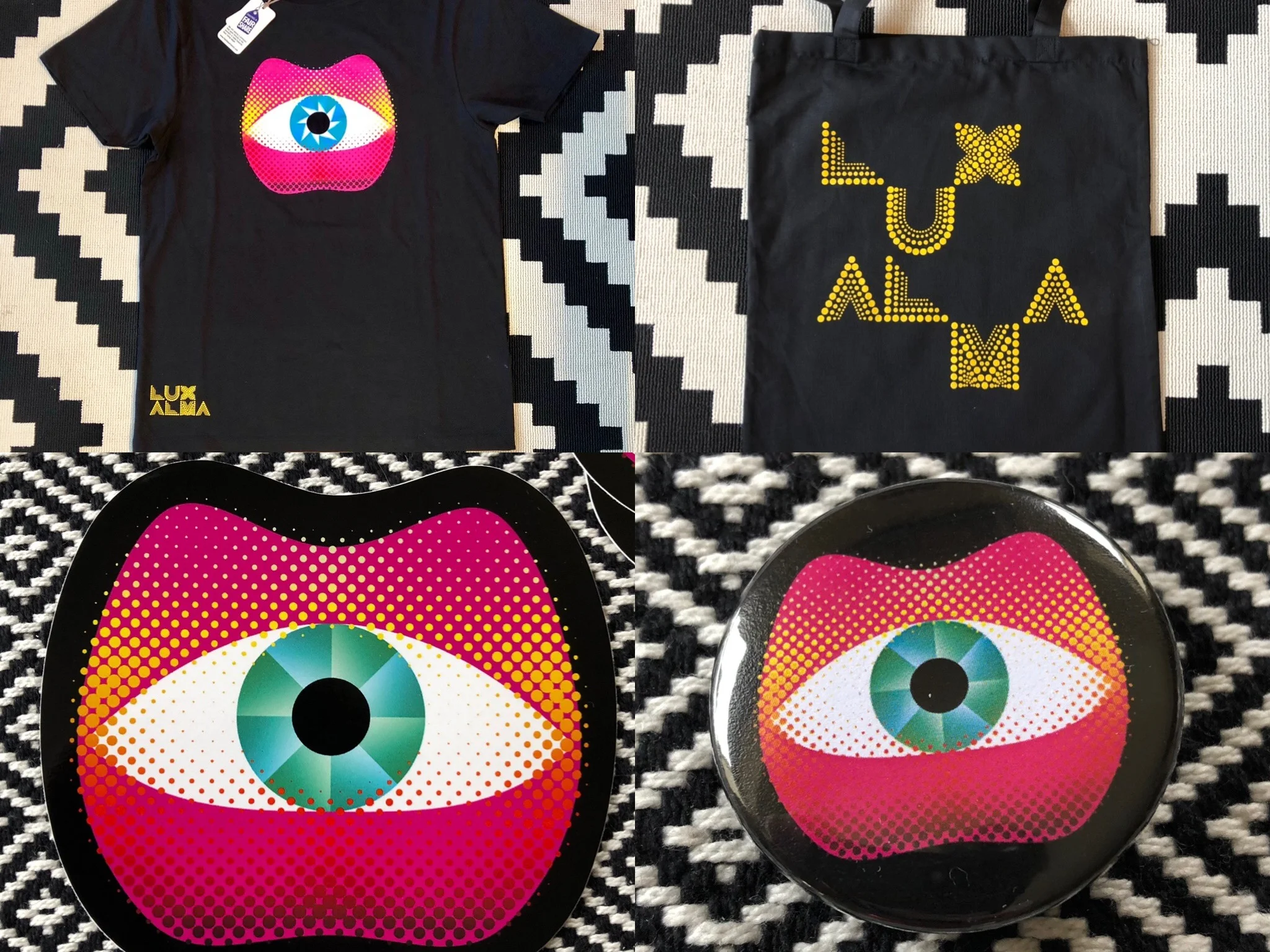 DELUX ALMA Merch Pack - €28 plus postage Get all the Lux Alma merch in one simple order. A Fair Share organic cotton t-shirt, a tote bag, a badge and a sticker in a Delux Merch bumper pack. All featuring designs from Niall Sweeney of Pony Box.
