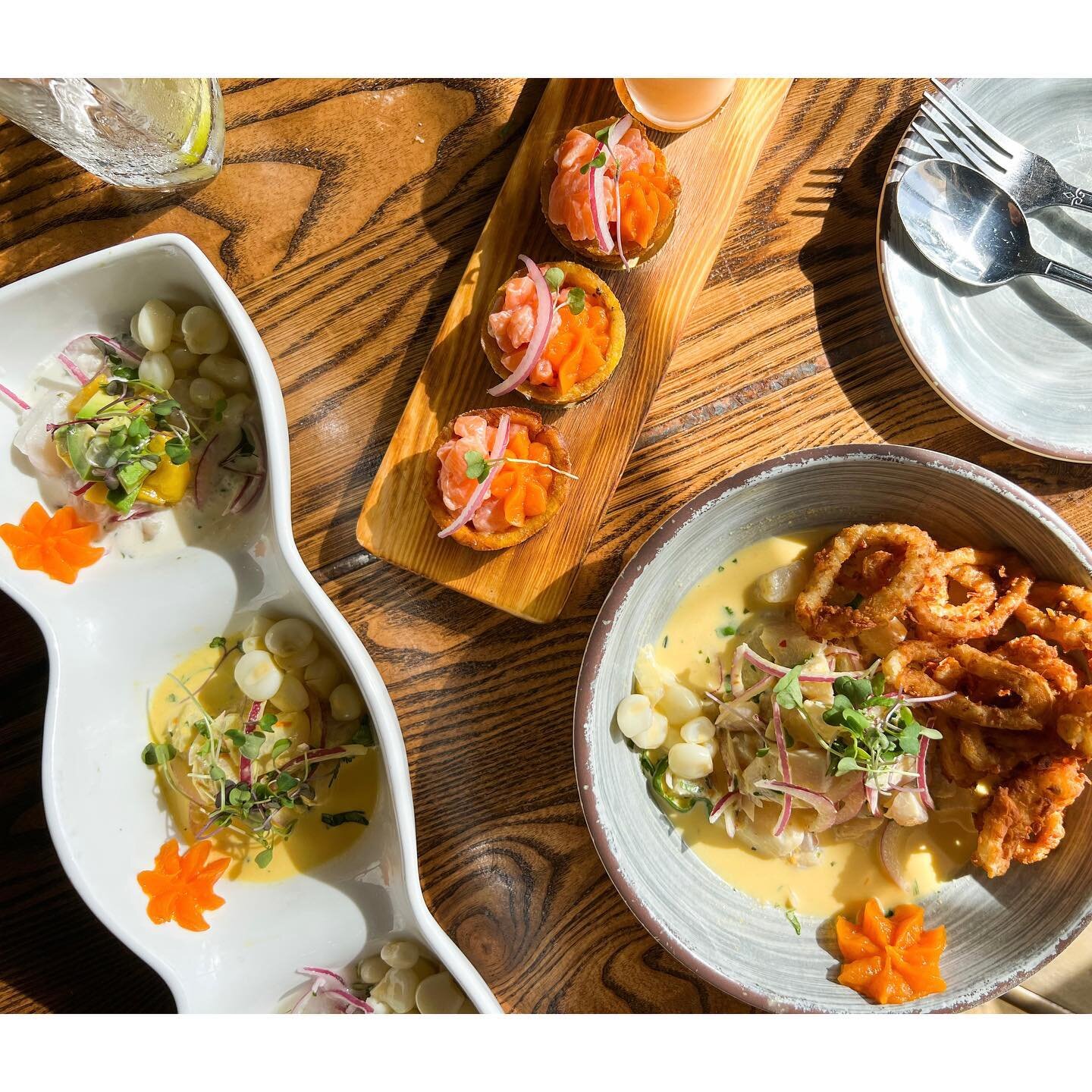 The best ceviche in Fort Myers 🐟

📸 Pictured here from left to right:

&bull; Trio de Ceviches: 
Marinated lightly in lime juice and seasoned with Peruvian limo chili, fresh cilantro, and onion, garnished with sweet potato, and choclo. 

Ceviche Tr