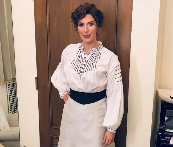 Ellie in her Act I costume for Arabella on opening night. (Photo: Jenna Wolf / Lenny’s Studio)