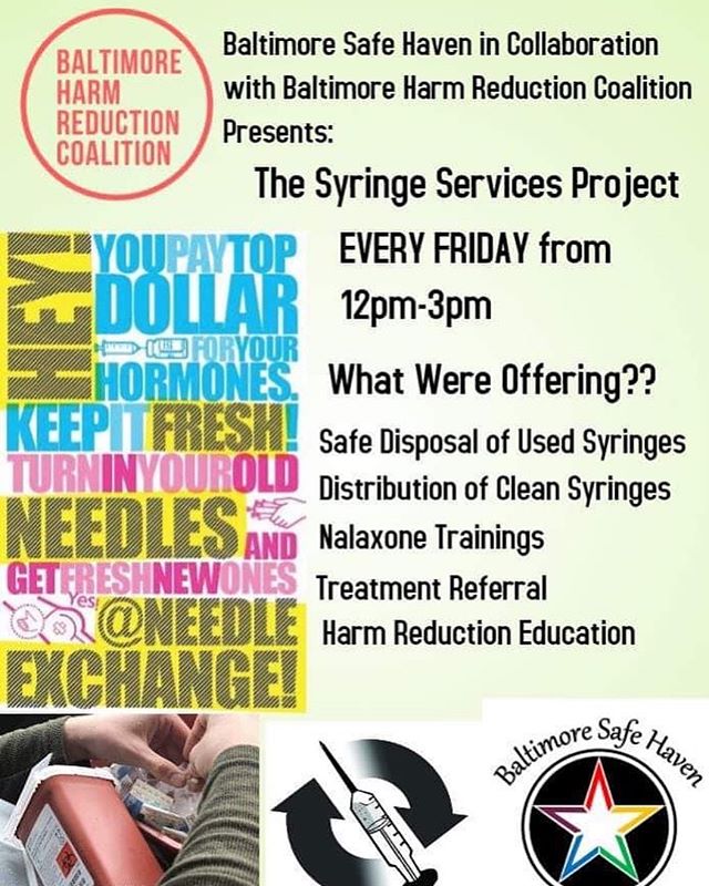 Used syringes piling up? Want to exchange them for new ones? Visit Baltimore Safe Haven at 2117 North Charles Street BALTIMORE MD tomorrow from 12-3 and Fridays at that time every week. #syringeexchange , Naloxone, Harm Reduction, and more. #baltimor