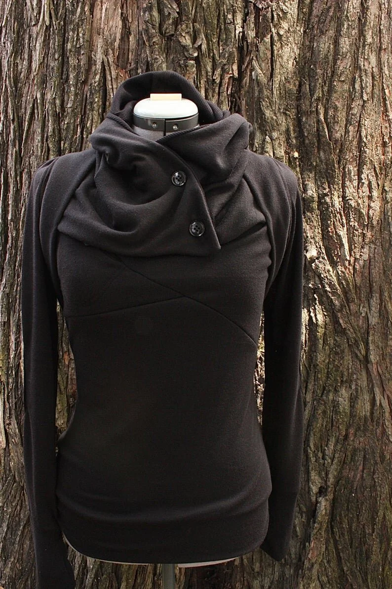 Simple black hooded cowl sweater. — Sew Moe