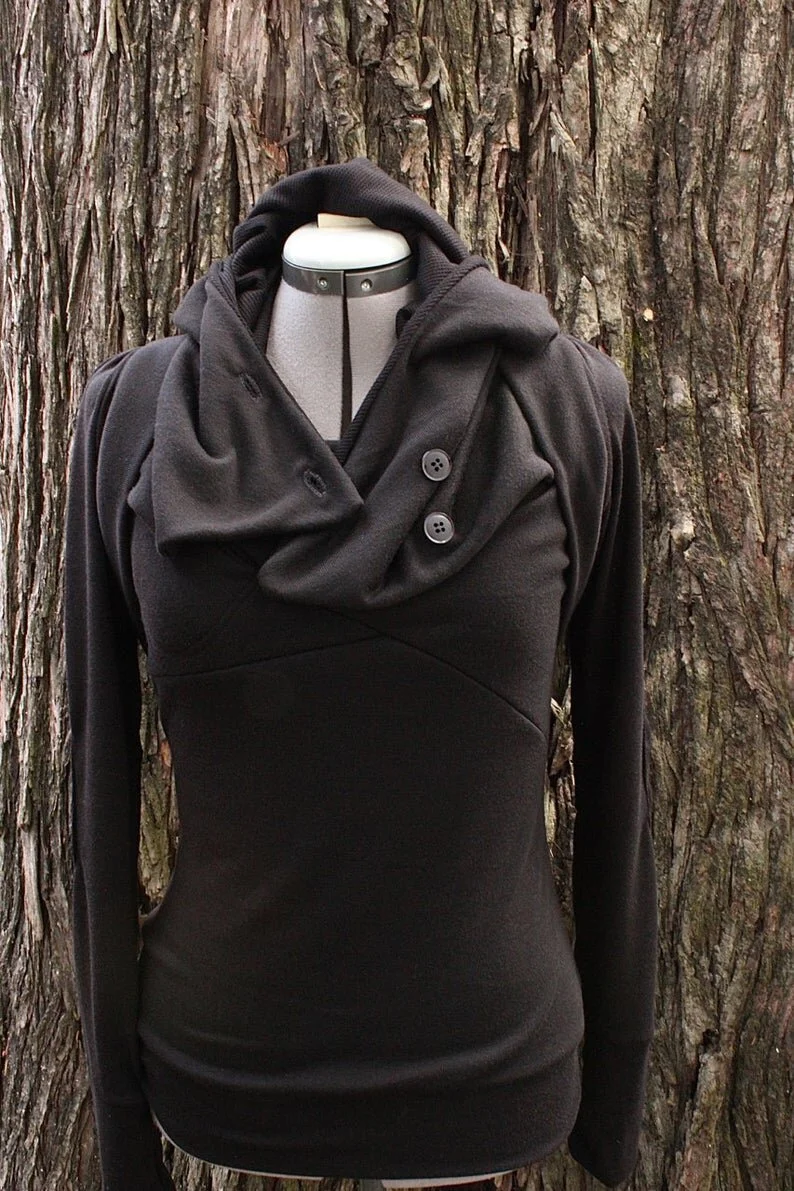 Simple black hooded cowl sweater. — Sew Moe