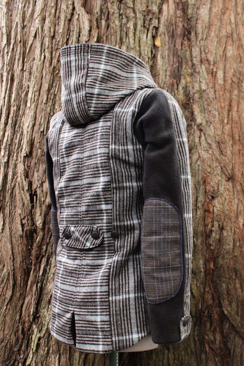 Black & Blue plaid peacoat, with detachable hood and 4 pockets