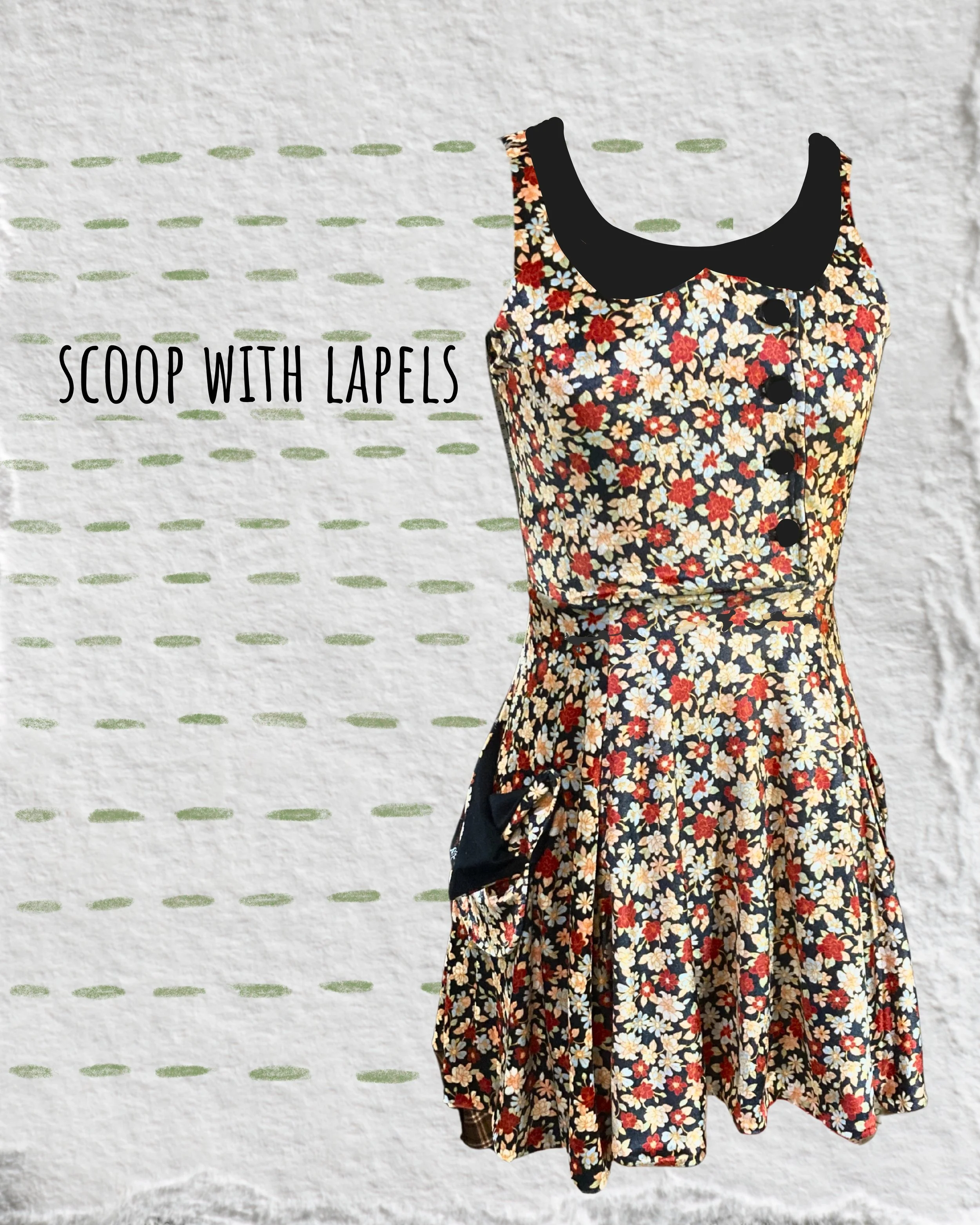 For Angela, scoop neck version of the velvet lapels dress.