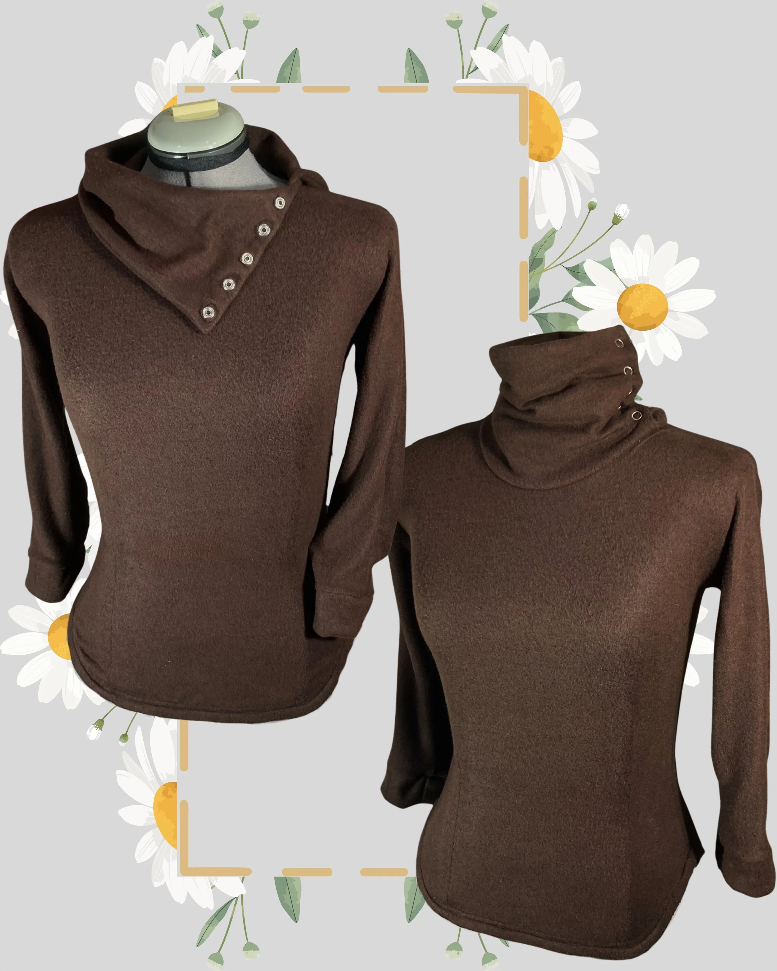 Pullover sweater, turtleneck to cowl.