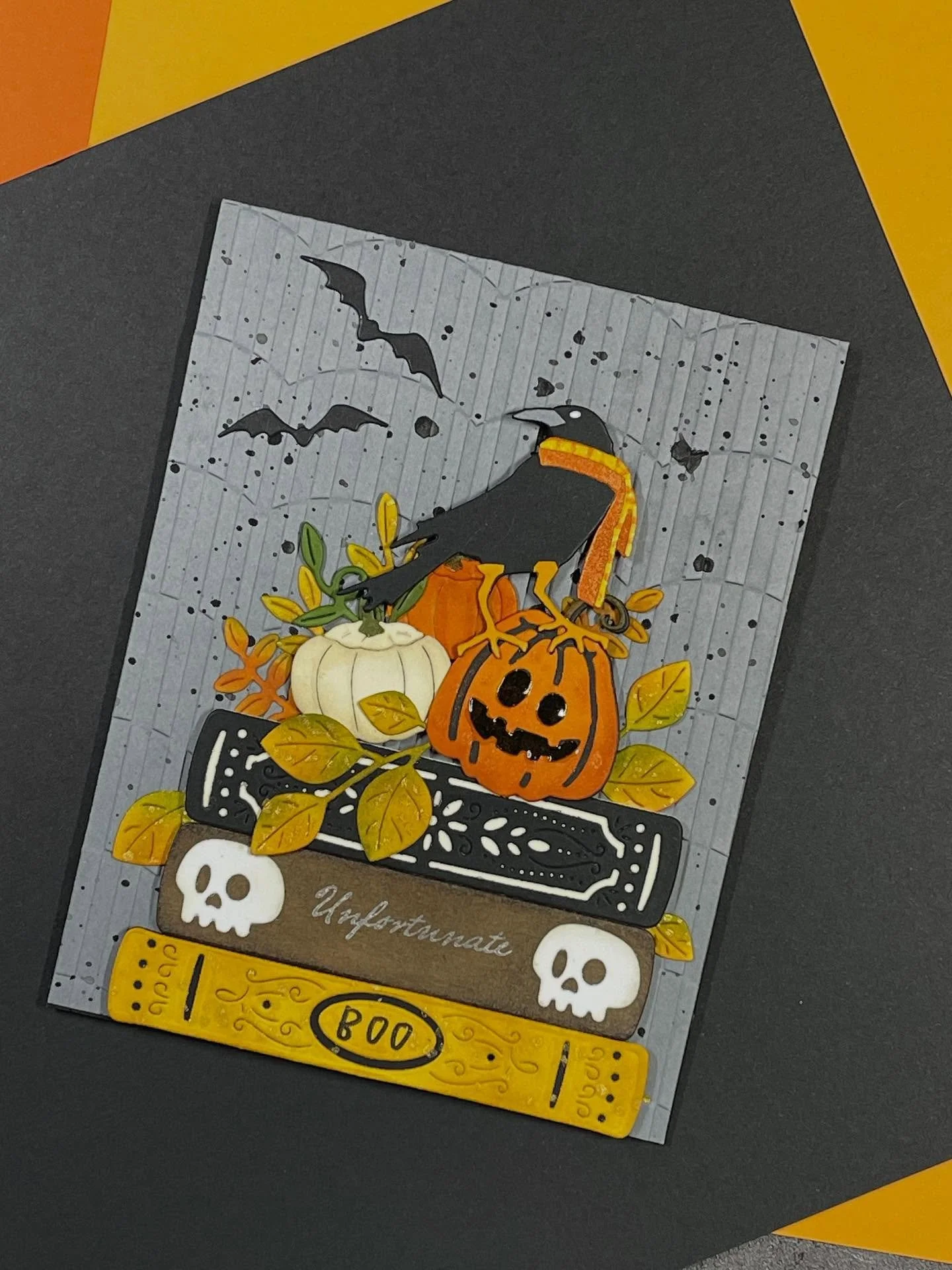 I loved @nicholspohr&rsquo;s version of this card, but since I don&rsquo;t have all the Spellbinders Halloween dies she used, I improvised and created my own take. I&rsquo;m especially loving the stacked books and all the spooky Halloween vibes! 🎃📚