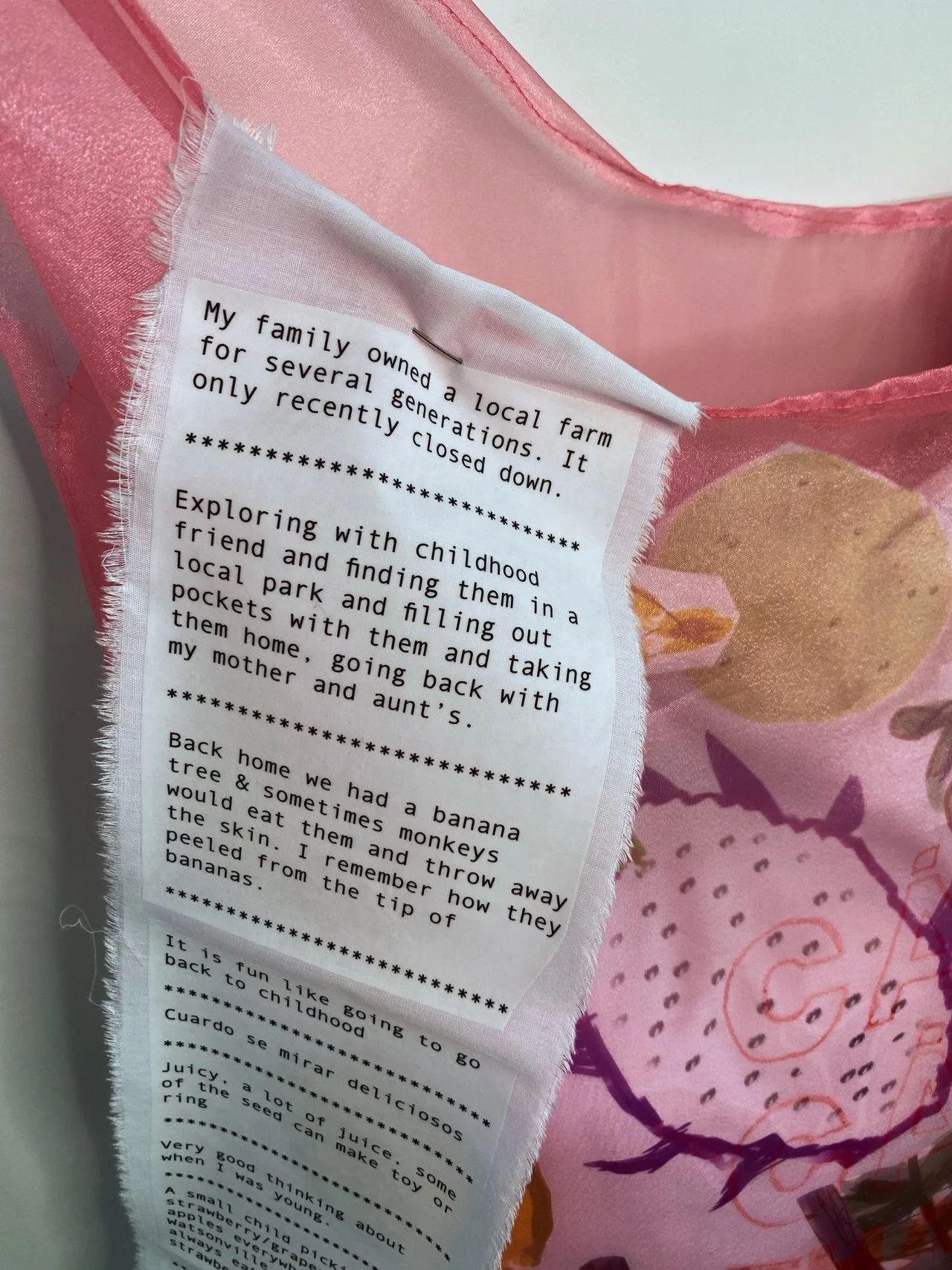 A fabric receipt stores their fruit memories.
