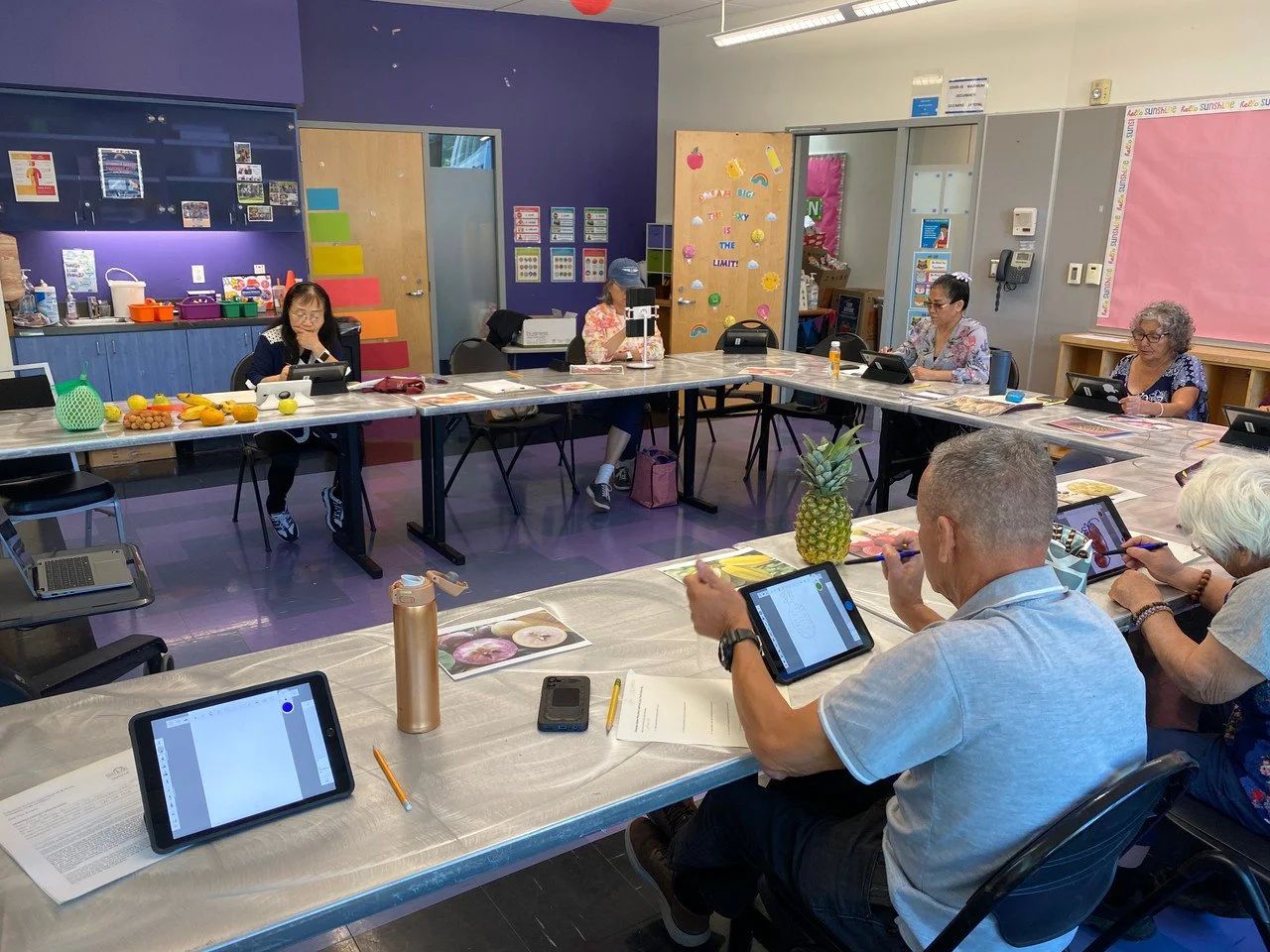 There were fourteen participants divided into two digital art workshops. Participants ranged in age from 55 to 84.