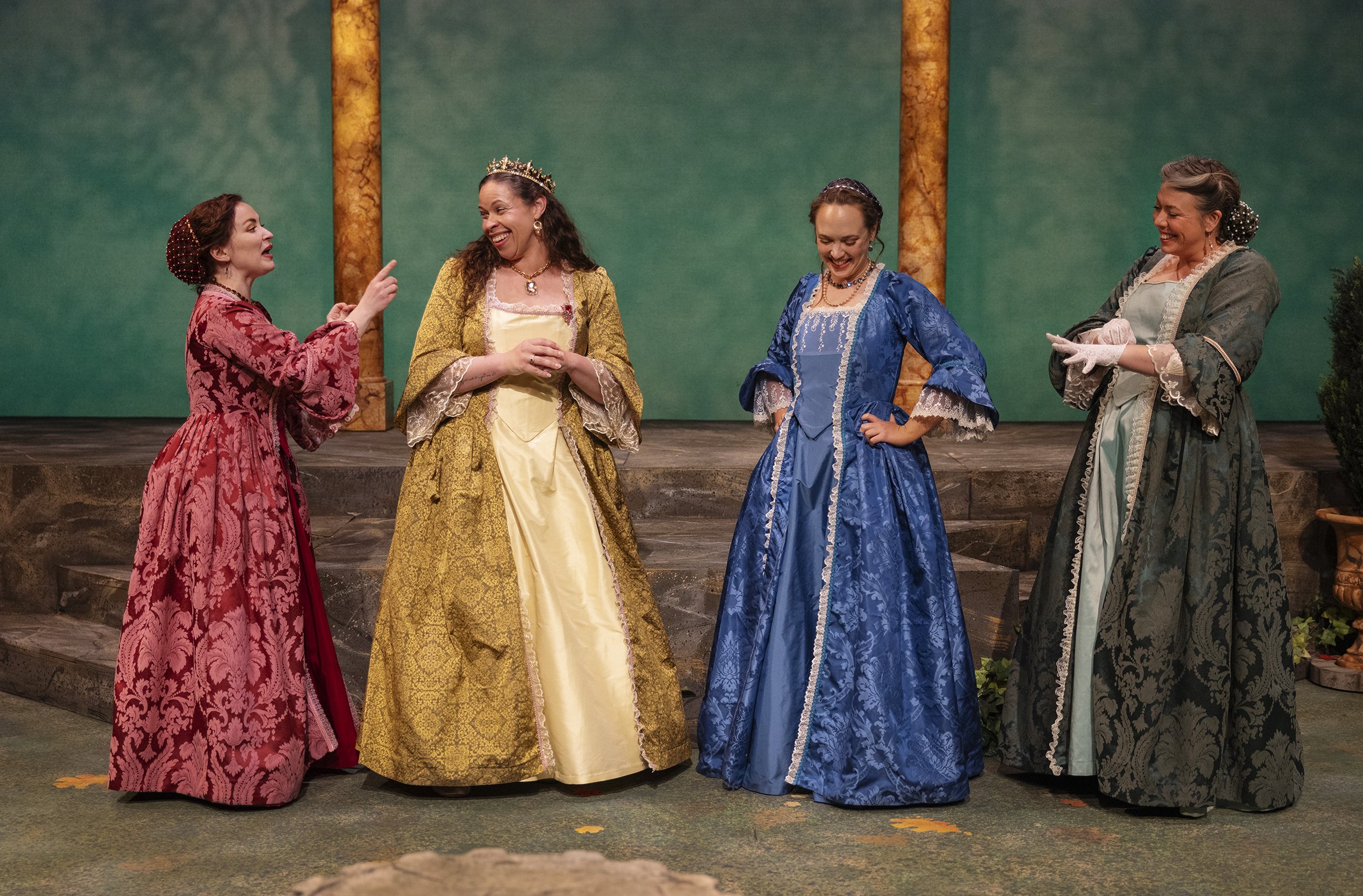 The Court of France: Bryn Booth as Rosaline, Carley Elizabeth Preston as the Princess of France, Sophie Gibson Rush as Katharine and Chelsea Bowdren as Maria. Photo by Tim Fuller.