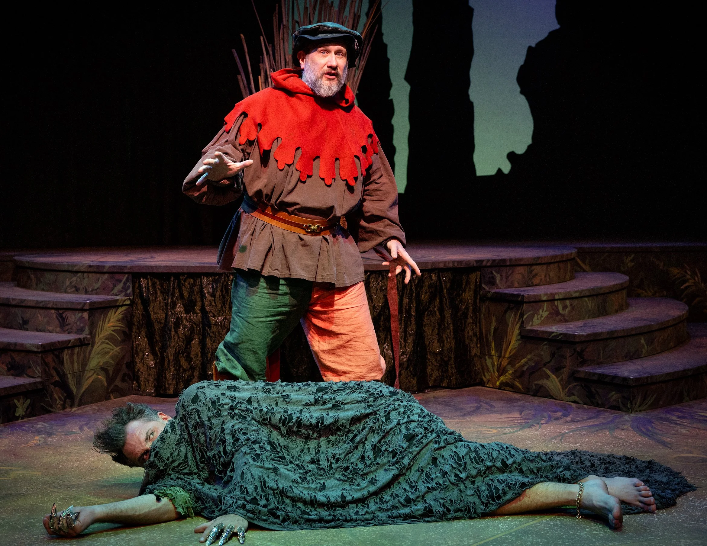 Matt Walley as Trinculo with Christopher Johnson as Caliban. Photo by Tim Fuller ©2026