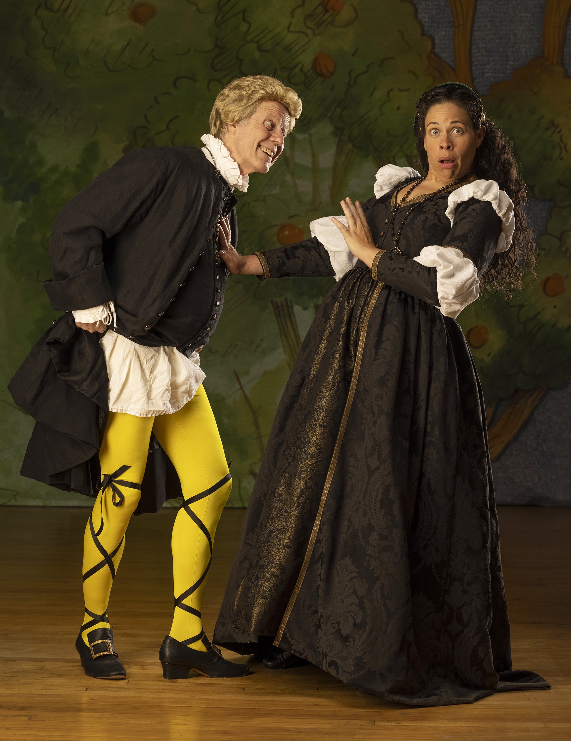 Joseph McGrath as Malvolio and Carley Elizabeth Preston as Olivia in Twelfth Night. Photo by Tim Fuller.