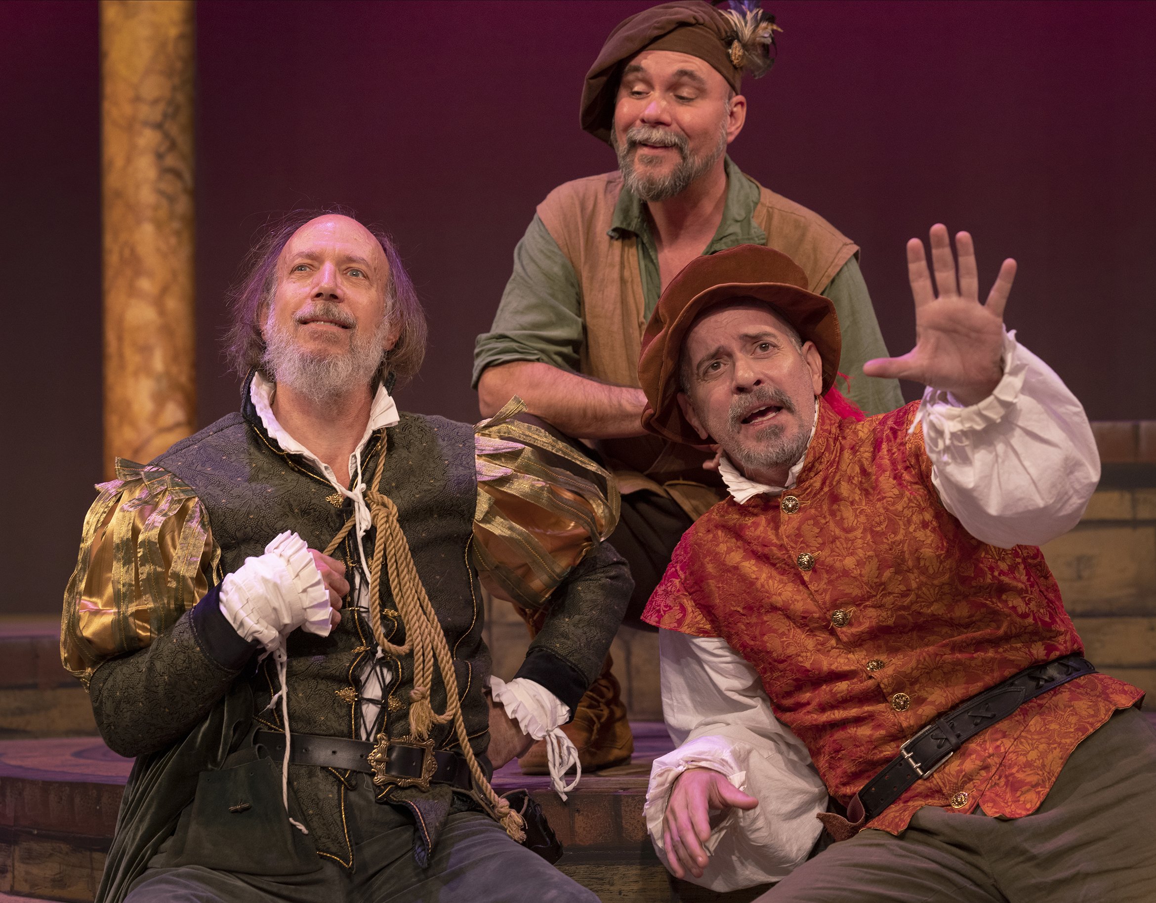John Keeney as Sir Andrew, Christopher Younggren as Fabian and Michael Levin as Sir Toby. Photo by Tim Fuller.