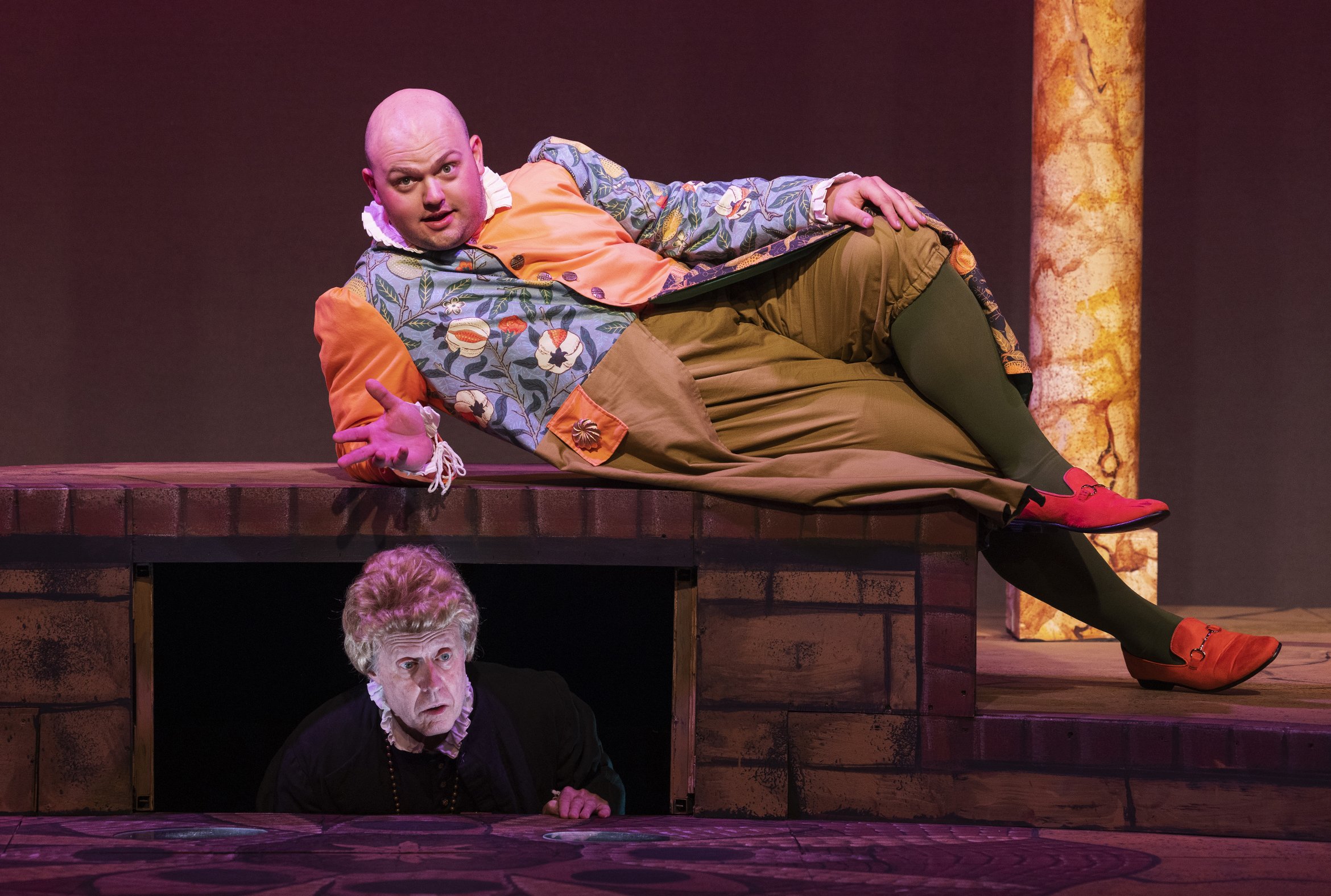 Tyler Page as Feste and Joseph McGrath as Malvolio. Photo by Tim Fuller