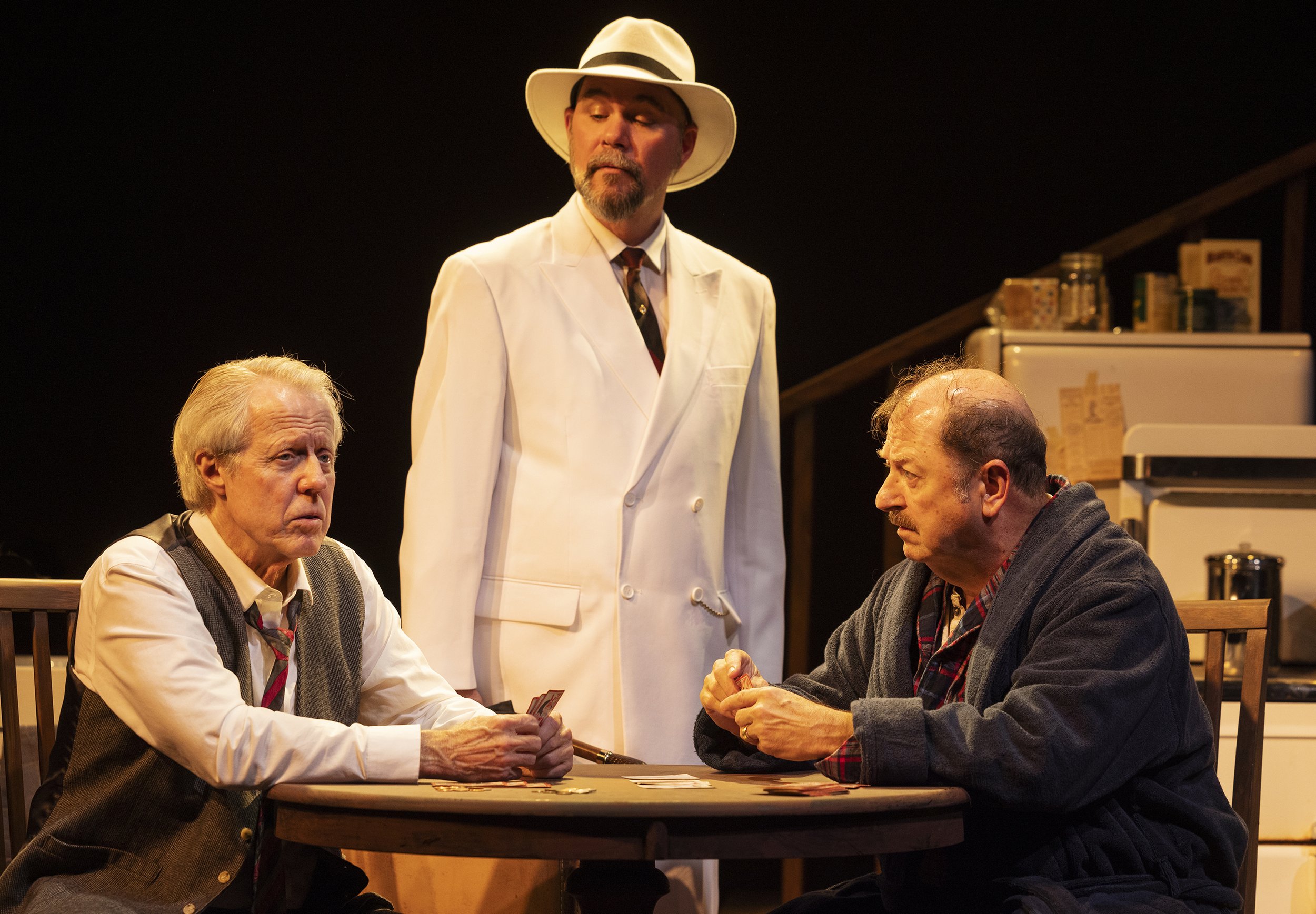 Joseph McGrath as Willy Loman, Christopher Younggren as Uncle Ben and Dennis O’Dell as Charlie. Photo by Tim Fuller.