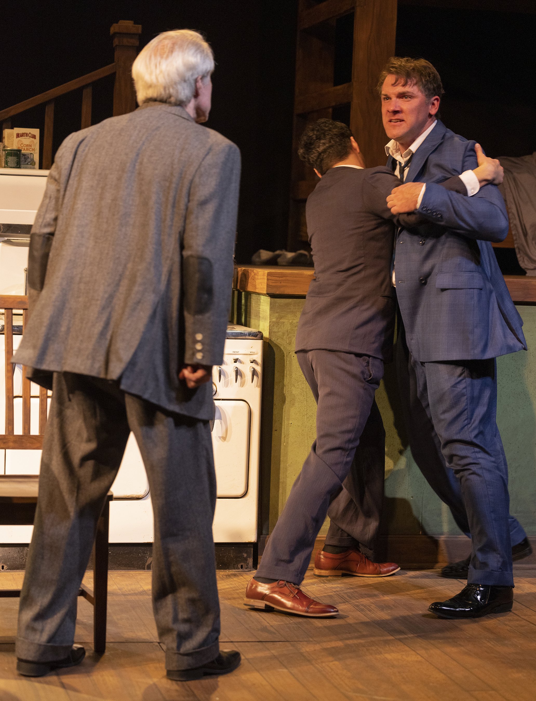 Joseph McGrath as Willy Loman, Hunter Hnat as Happy and Christopher Johnson as Biff. Photo by Tim Fuller.