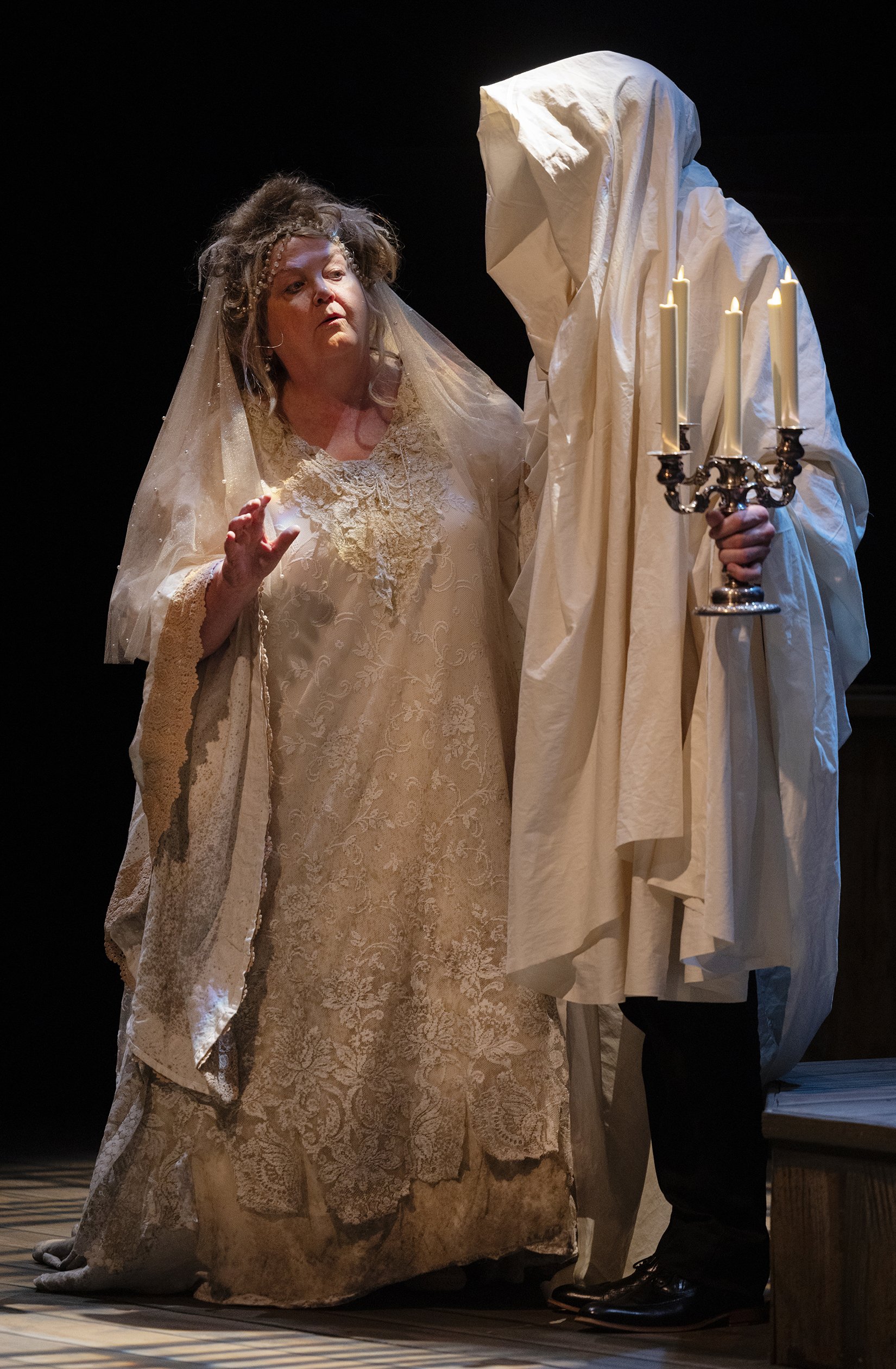 Cynthia Meier as Miss Havisham and Christopher Pankratz as the Statue. Photo by Tim Fuller.