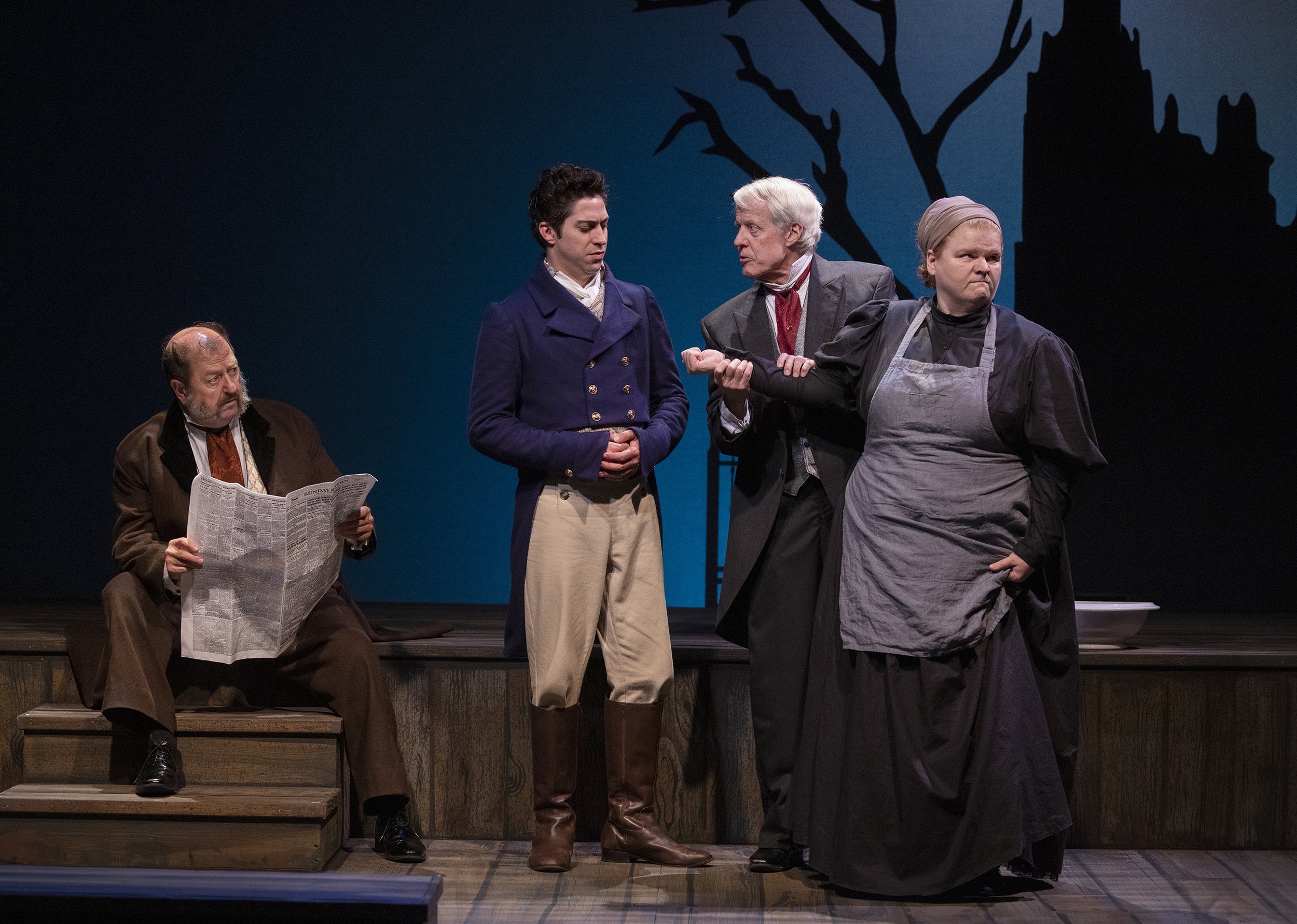Dennis O’Dell as Wemmick, Hunter Hnat as Pip, Joseph McGrath as Magwitch and Gretchen Wirges as Molly. Photo by Tim Fuller.