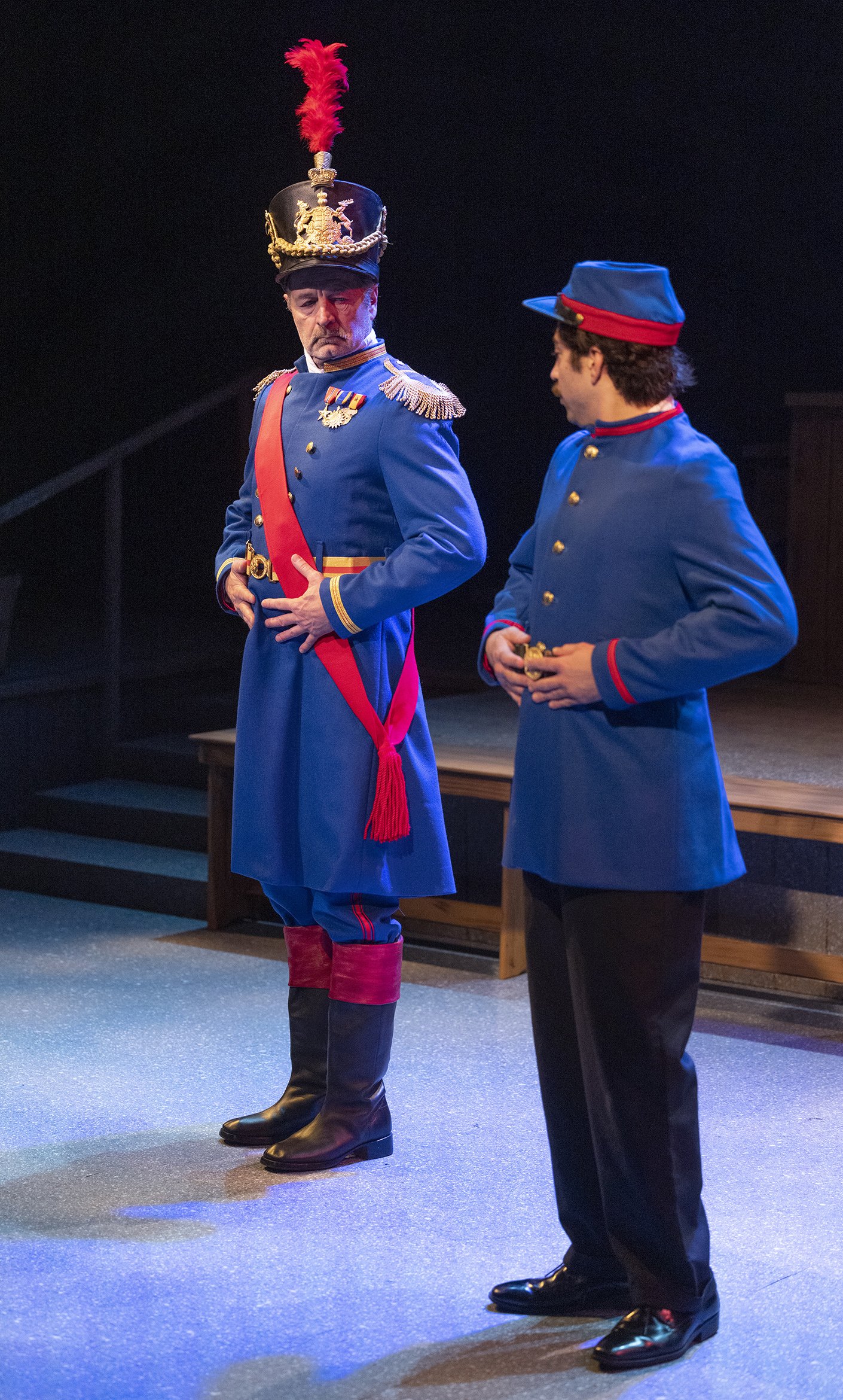 David Greenwood as General Loewenheilm and Hunter Hnat as Lt. Loewenheilm. Photo by Tim Fuller.