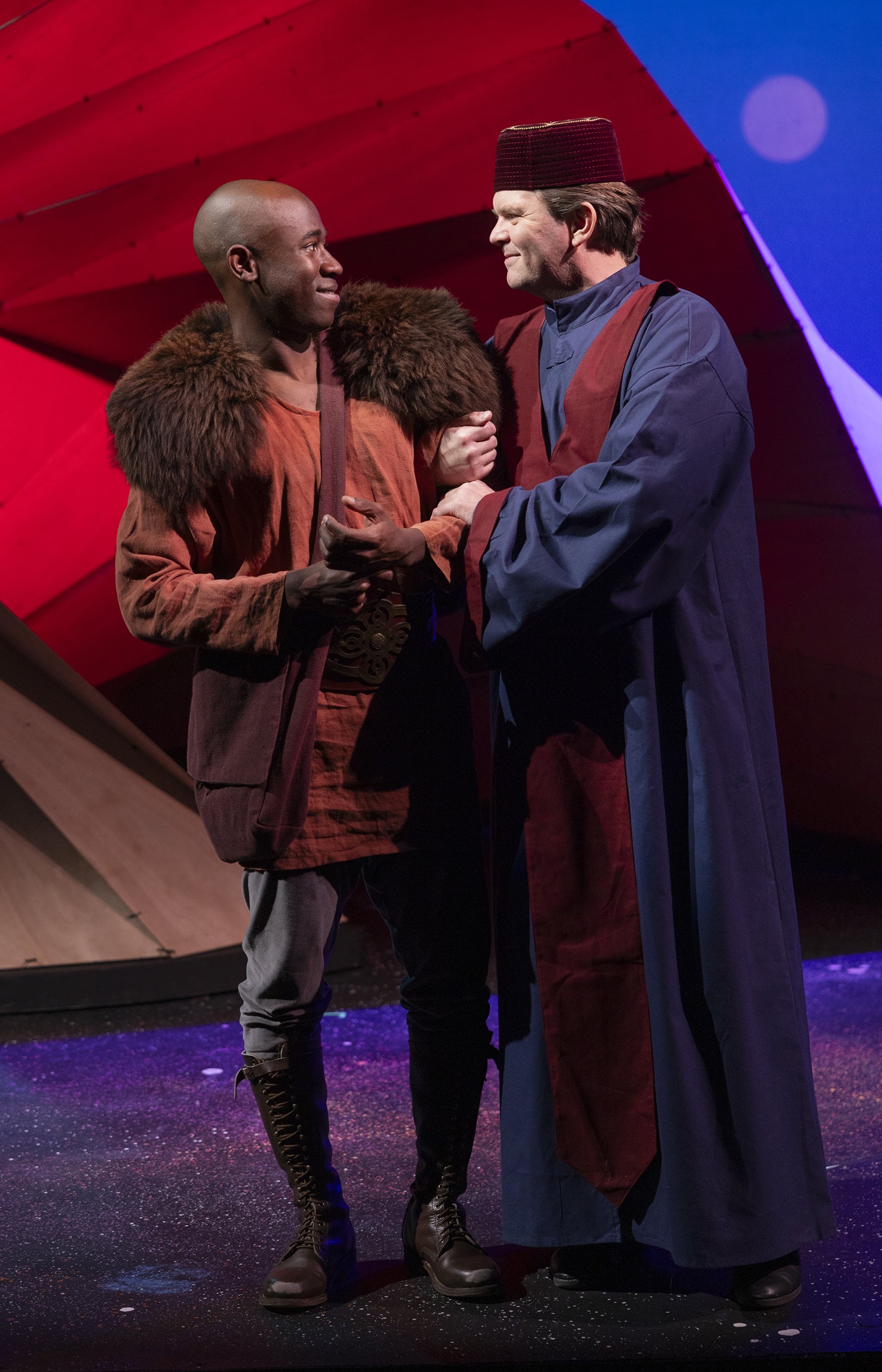 Kevin Aoussou as Genly Ai and Ryan Parker Knox as Tibe. Photo courtesy of Tim Fuller.