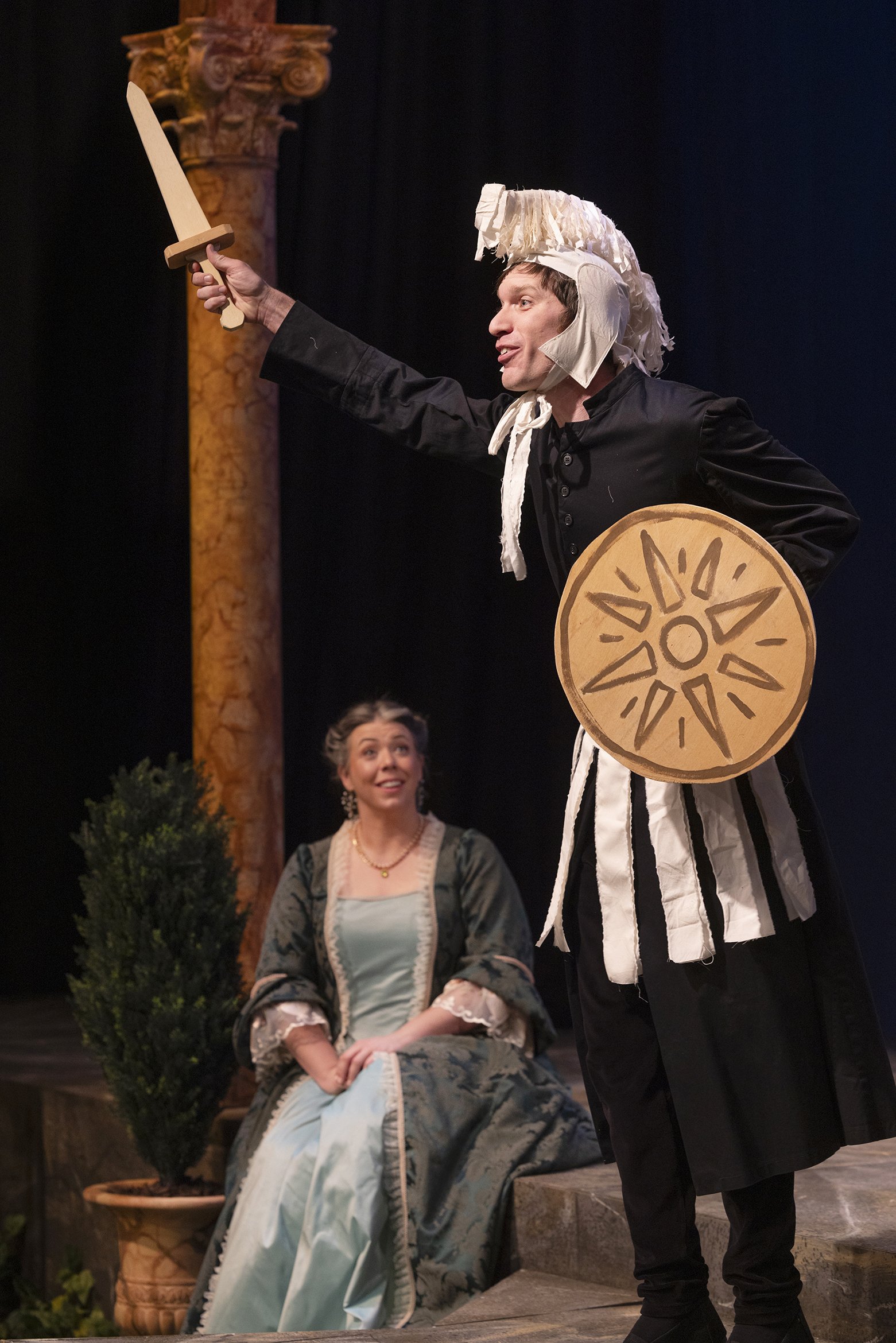 Chelsea Bowdren as Maria and Christopher Pankratz as Sir Nathaniel (as Alexander the Great). Photo by Tim Fuller.