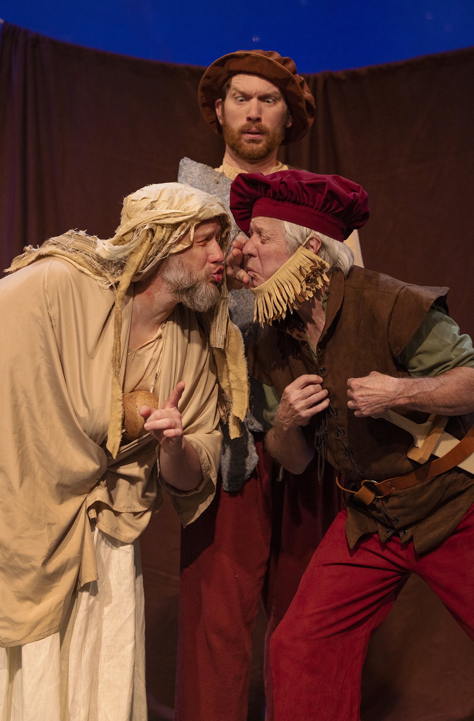 The Most Lamentable Comedy and Most Cruel Death of Pyramus and Thisbe: Matt Walley as Francis Flute, Joseph McGrath as Nick Bottom and Christopher Pankratz as Tom Snout. Photo by Tim Fuller.