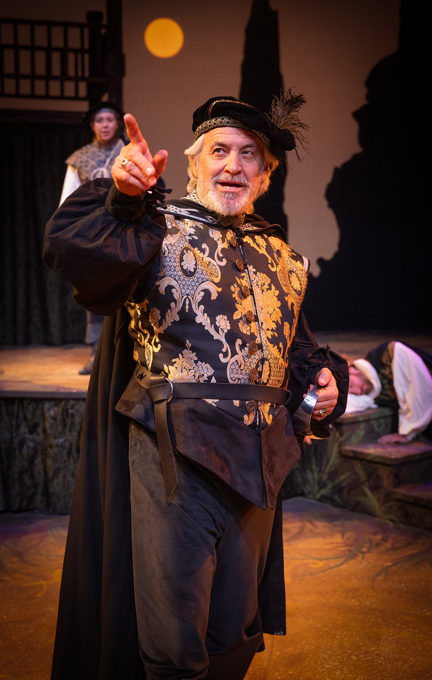 Arnie Krauss as Antonio with Chelsea Bowdren as Sebastian (left) and Christopher Pankratz as Gonzala (right). Photo by Tim Fuller ©2026