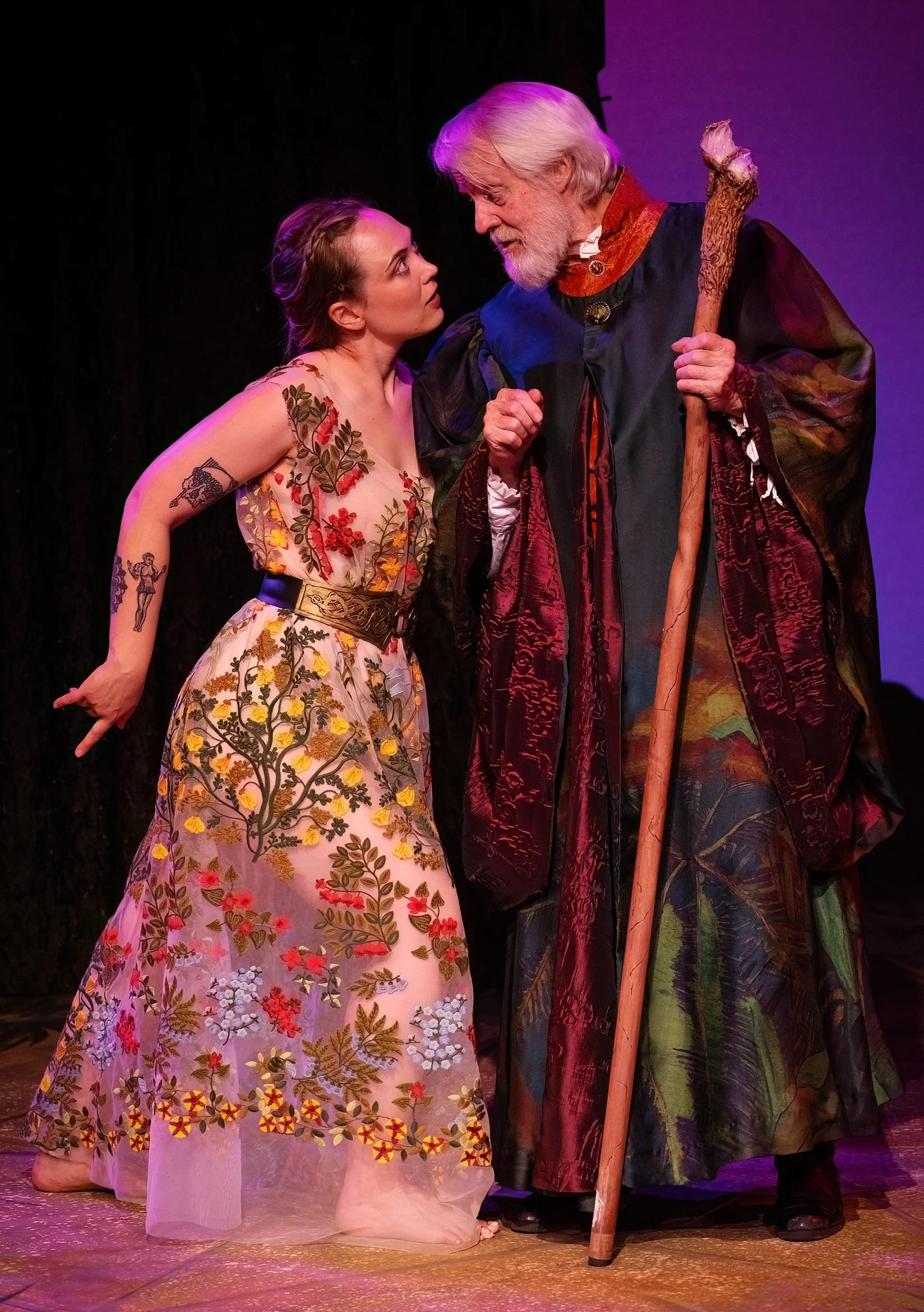Sophie Gibson-Rush as Ariel with Joseph McGrath as Prospero. Photo by Tim Fuller ©2026
