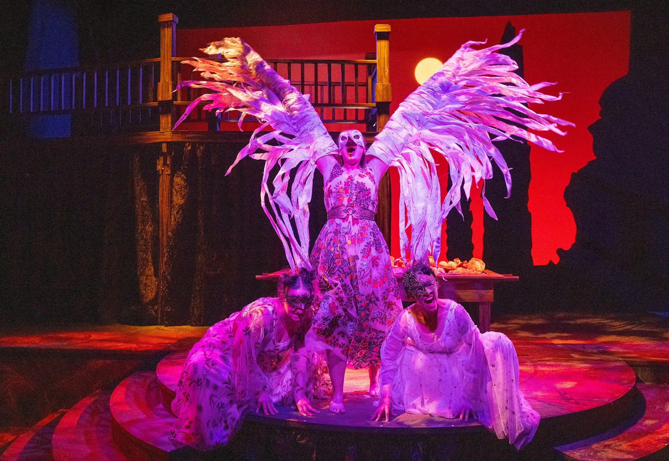 Sophie Gibson-Rush as the Harpy with Shannon Elias and Chelsey Jean Smith. Photo by Tim Fuller ©2026