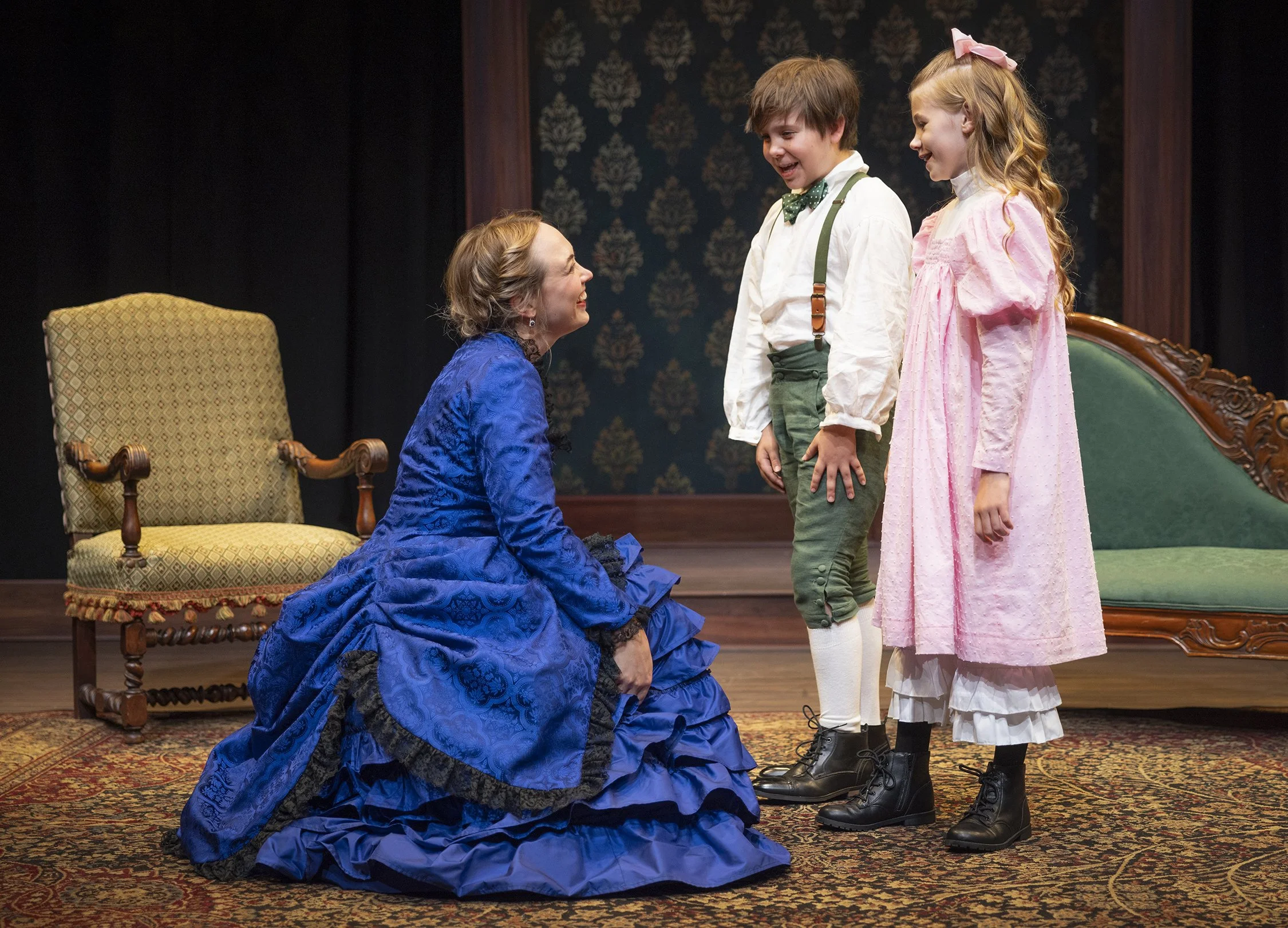 Sophie Gibson-Rush as Nora, Oliver Morgan as Ivar, and Caroline Barrett as Emmy. Photo by Tim Fuller ©2026