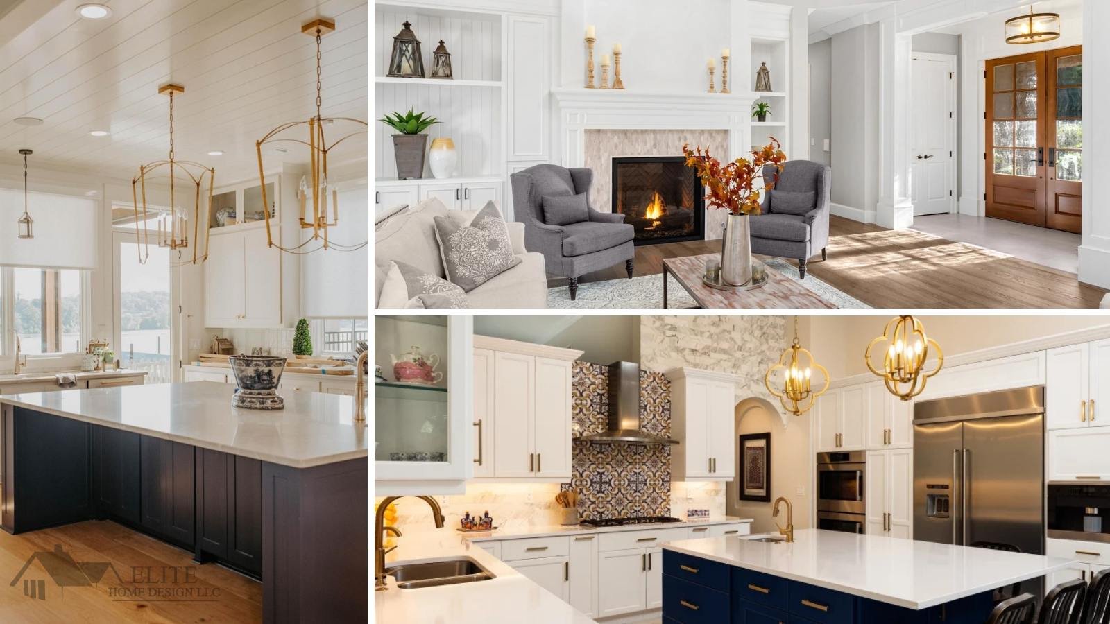 Beautiful two town kitchens from dark cabinetry, light counters, custom backsplashes, to gorgeous wide plank hardwoods and custom double door entryways.