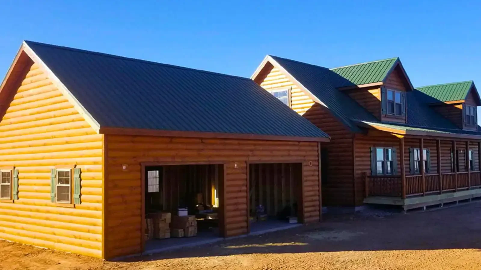 Full size 2-Story with 2 Car Garage Amish Built Cabin on Land fixed to foundation with up to 100% financing on land and log homes with BuildBuyRefi.com
