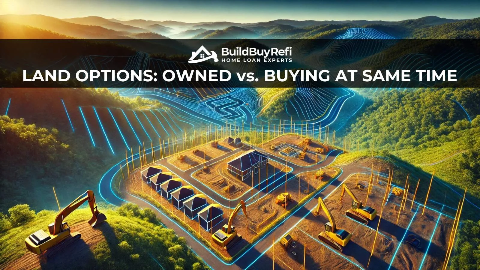 Land Options, Get a construction for land you own, land you wish to buy, or land that has a current loan balance with Build Buy Refi Construction Loans for One and Two-Time Close options in all 50 states. Picture of a land plot survey.