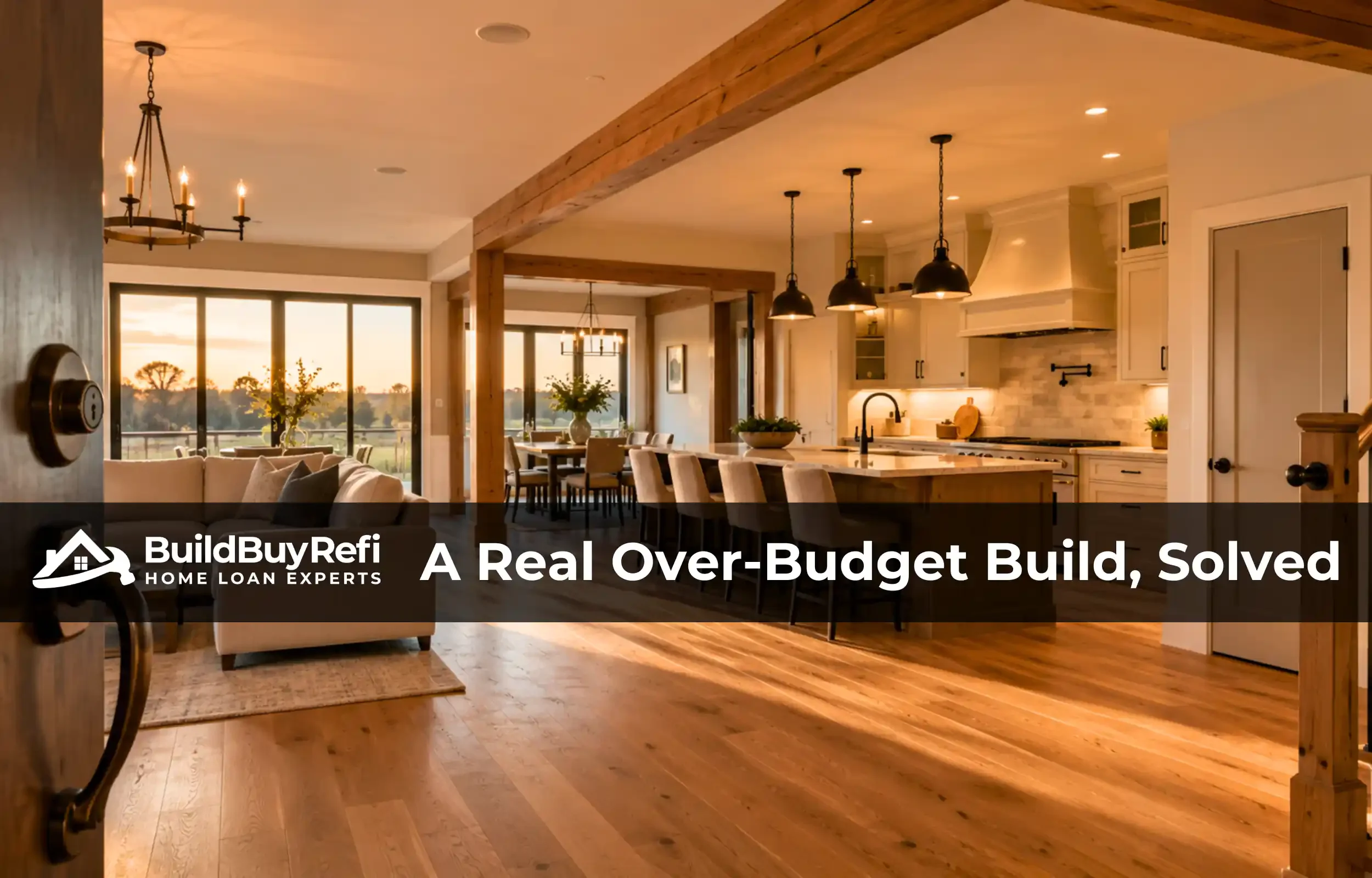 BuildBuyRefi image of a finished home interior with hardwood floors and bronze fixtures after a construction budget solution.