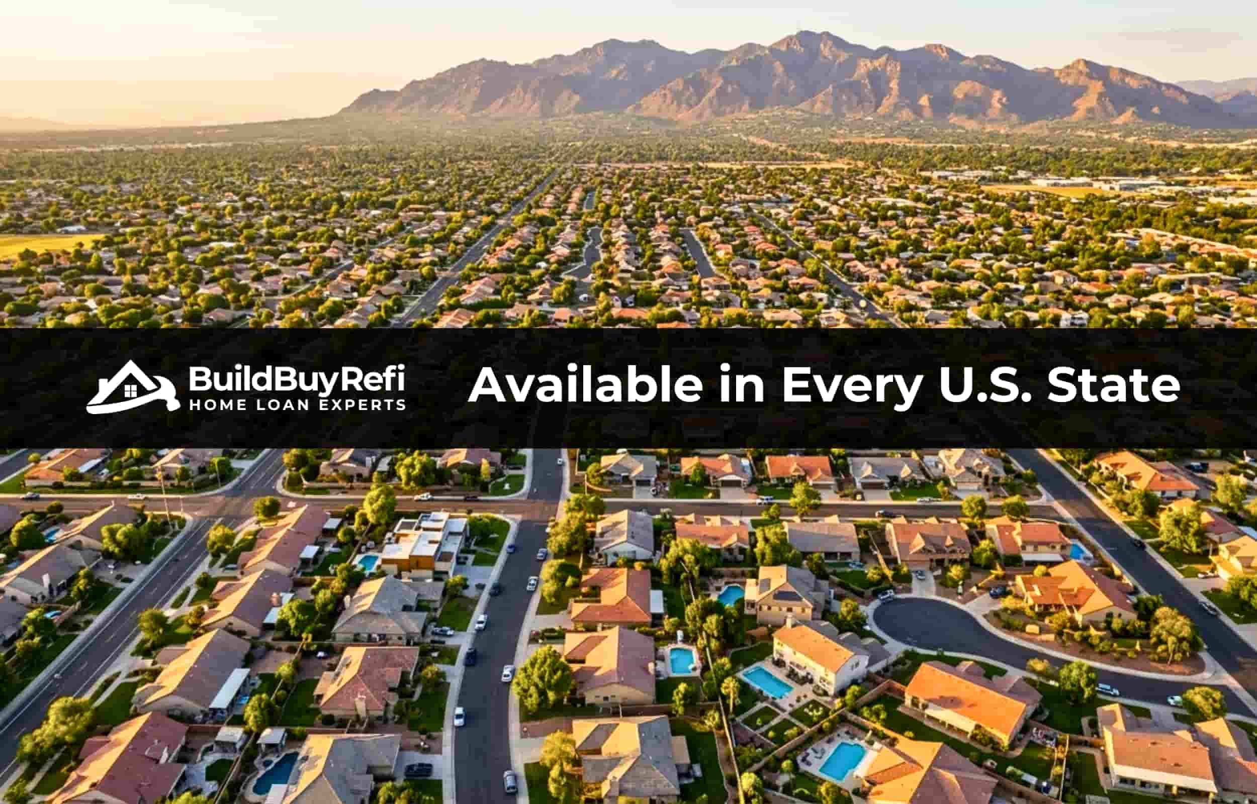 Large Expansive Suburban Valley at the foothills of a mountain, could be California or Arizona areas which are hugely popular for ITIN Home Loans, like those offered by BuildBuyRefi Home Loans.