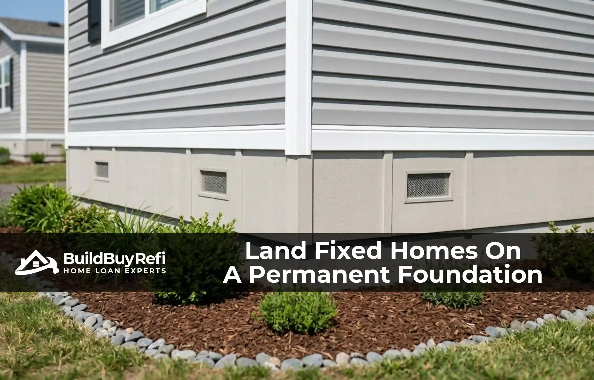 Manufactured home on a permanent foundation fixed to owned land, illustrating loan eligibility requirements at BuildBuyRefi.com.