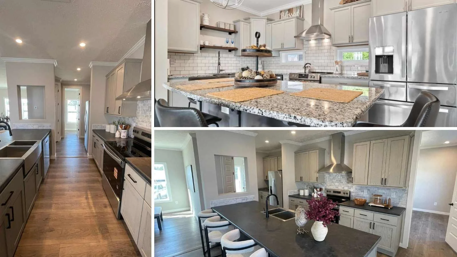 3 Section interior collage of a beautiful custom kitchens of a gorgeous modular homes provided by Streamline Modular Homes LLC of North Carolina, a registered builder of BuildBuyRefi.com