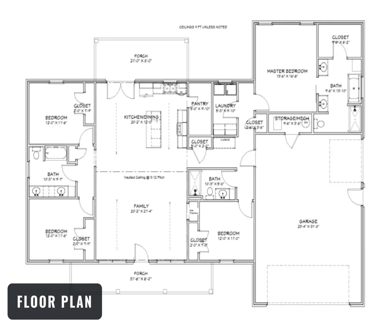 Expansive floor plan for The Briarwood, by Homerun Building Supply, offering a 4 bedroom, 3 baths, over 3000 sq ft. expansive open layout