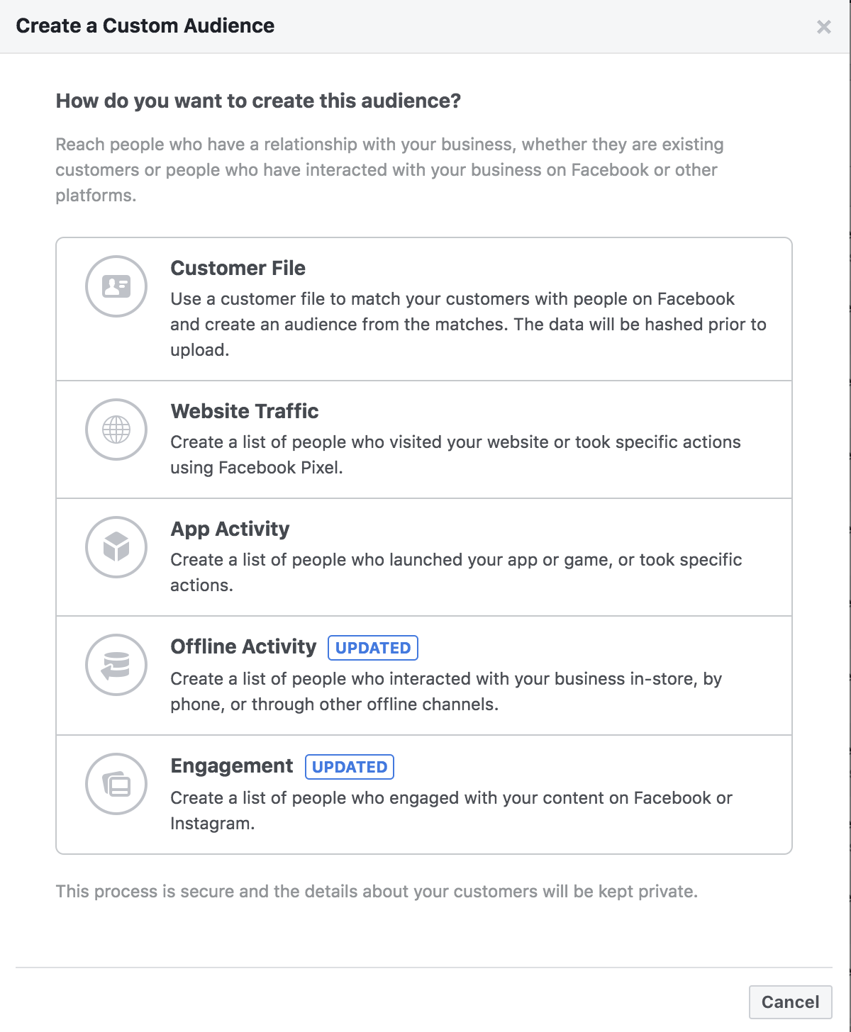 This particular section allows you to use Facebook retargeting audiences - People who have bought products at your store, people who have visited your website , people have visited your Facebook page.