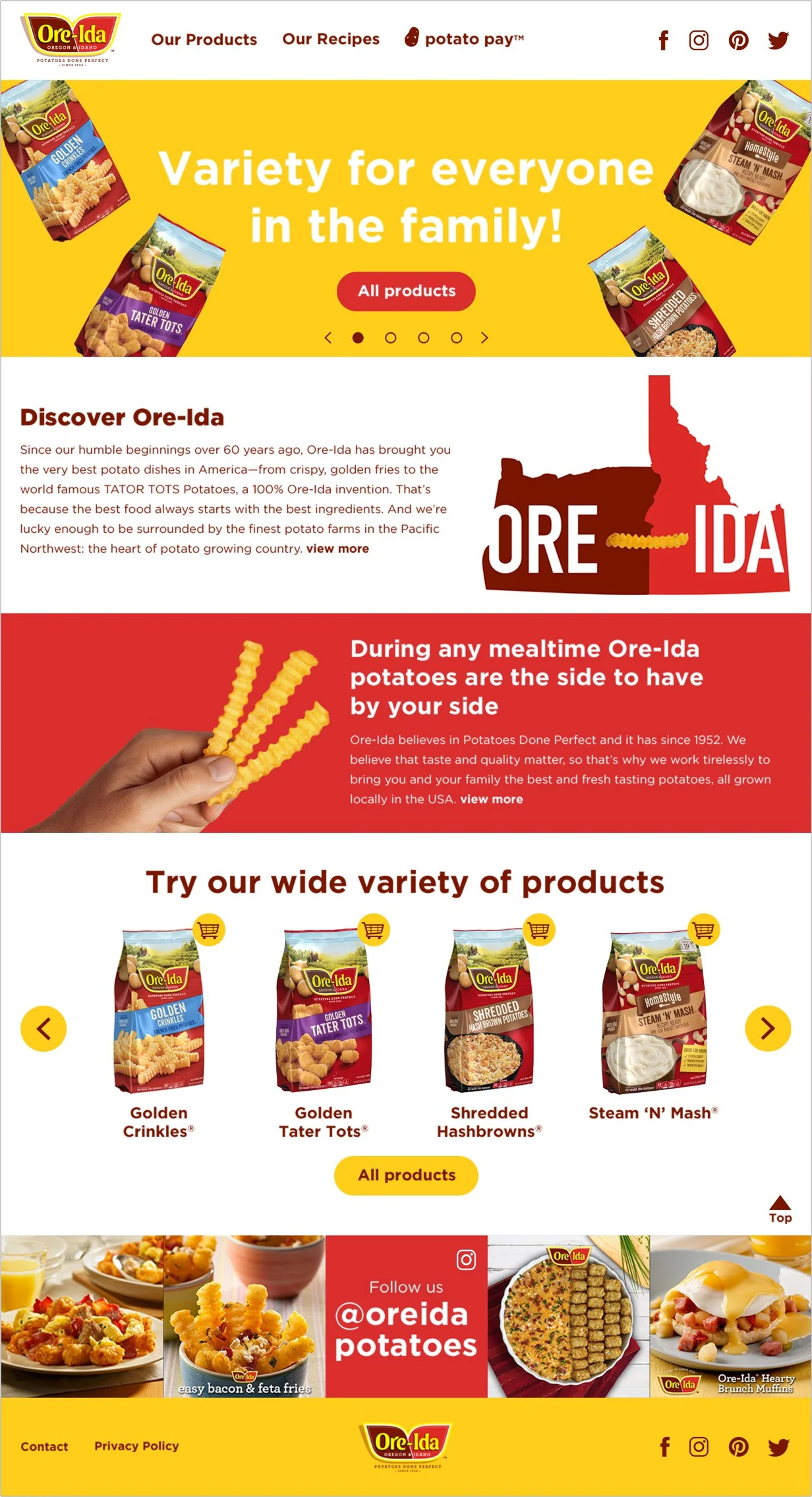 Ore-Ida homepage desktop