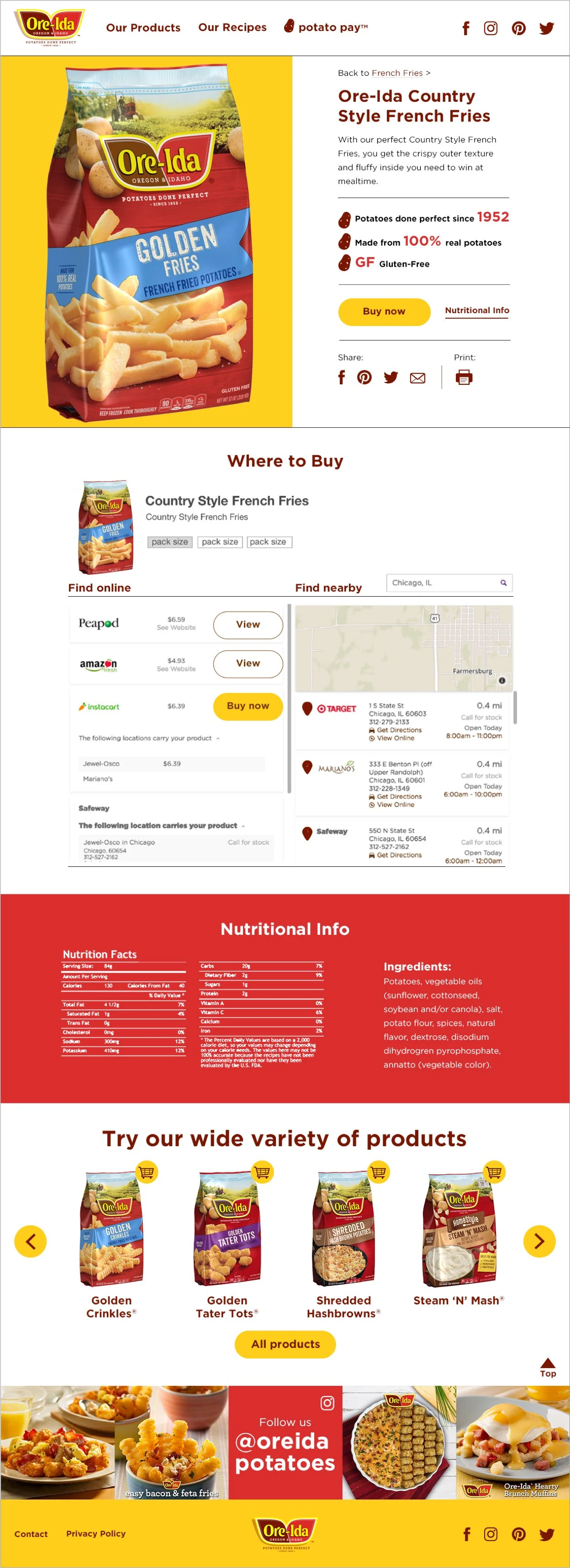 Ore-Ida product detail page - desktop