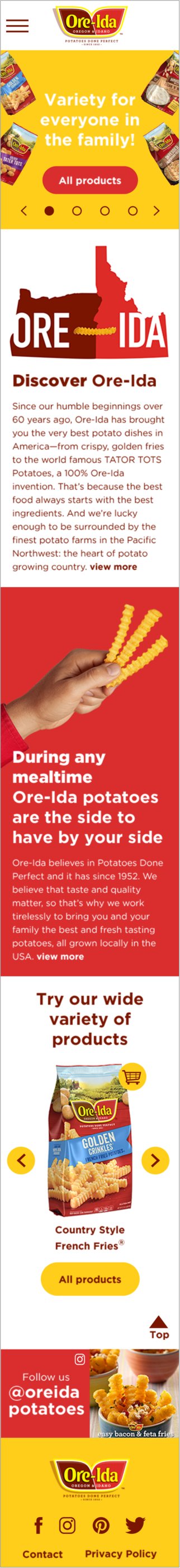 Ore-Ida homepage mobile