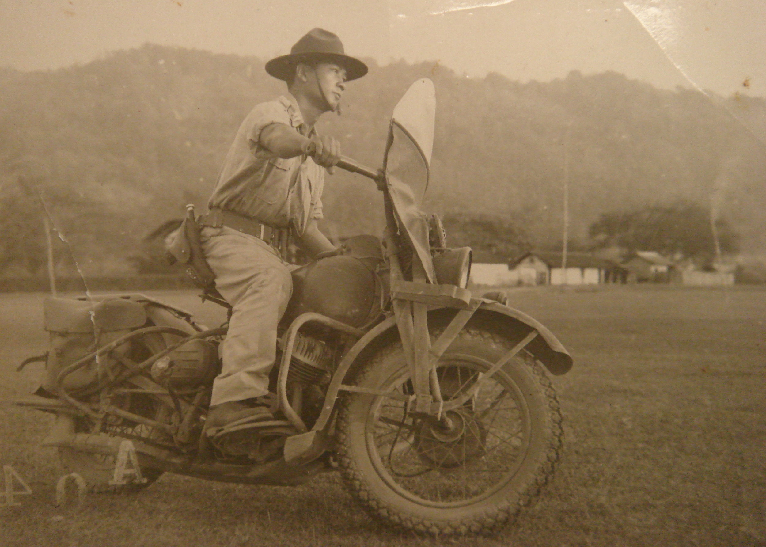 Dad on a Harley Davidson at Ramgarh, 1943