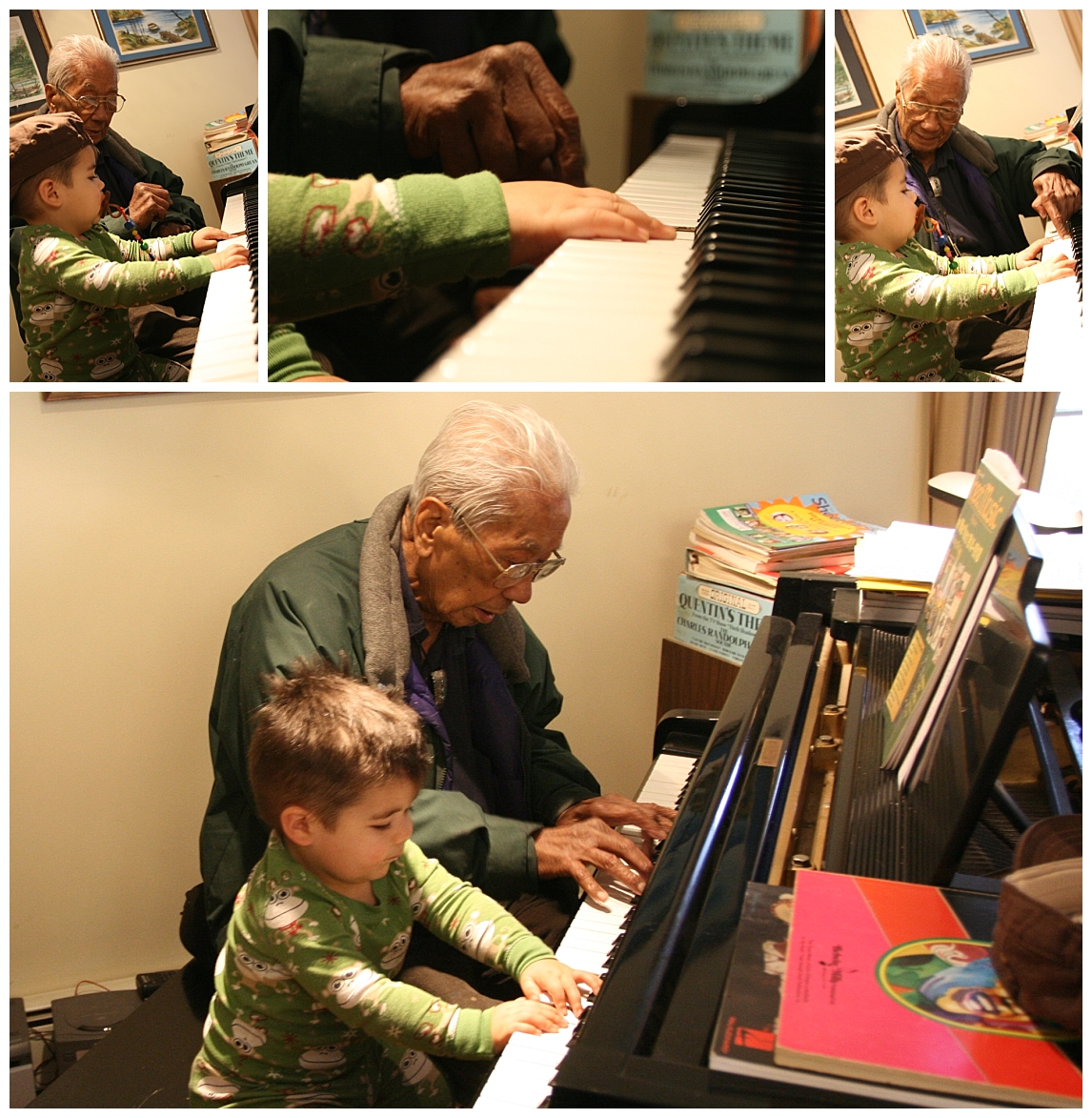 A mere handful of years earlier, at age 96, he was still enthusiastically passing on his passion to Jin. Jin's first "piano lesson."
